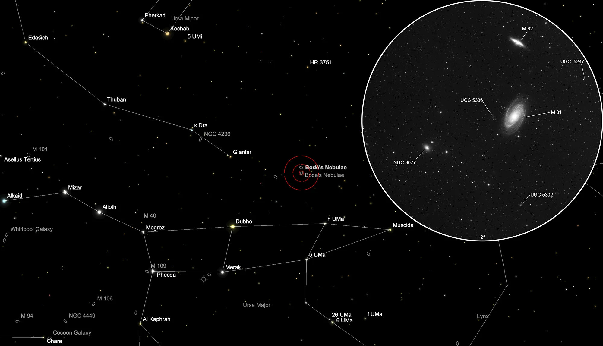 Karte M 81, M 82, NGC 3077