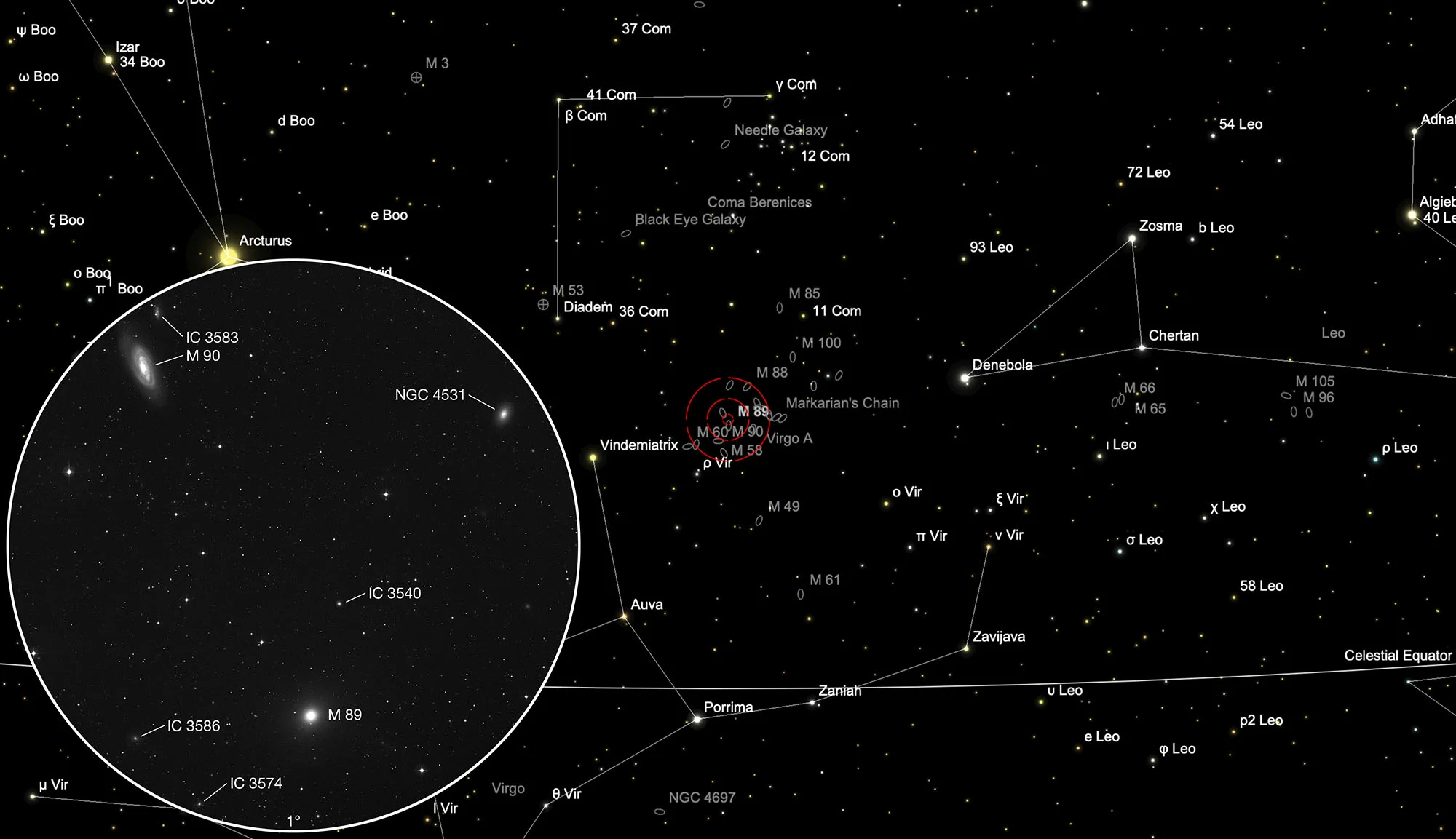 Chart Messier 89, Messier 90
