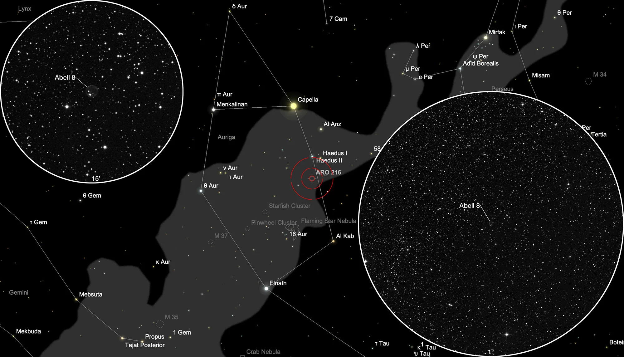 Karte Planetarischer Nebel Abell 8 in Sternhaufen Bica 6