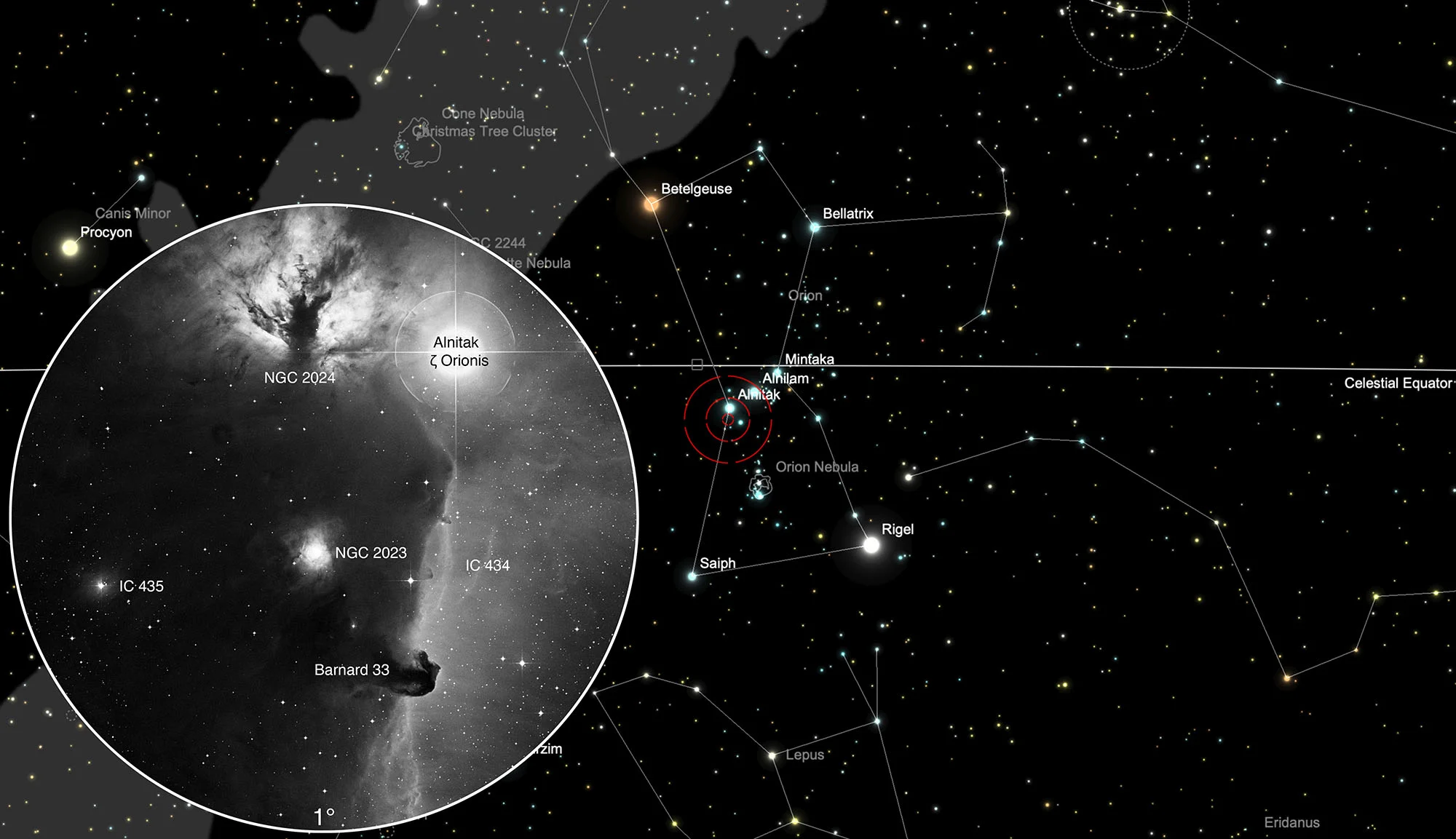 Auffindkarte Pferdekopfnebel (Barnard 33) & IC 434