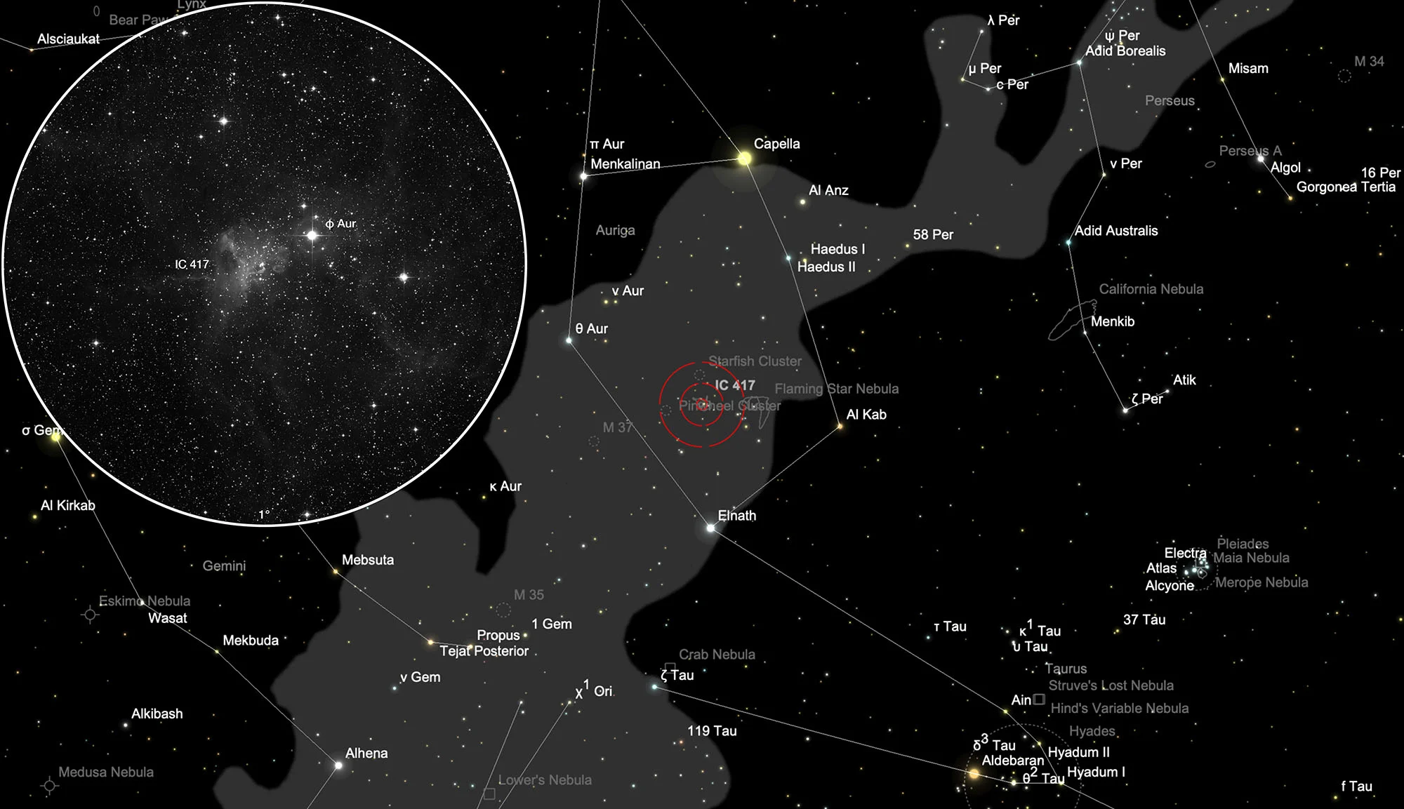 Chart Galactic Nebula IC 417