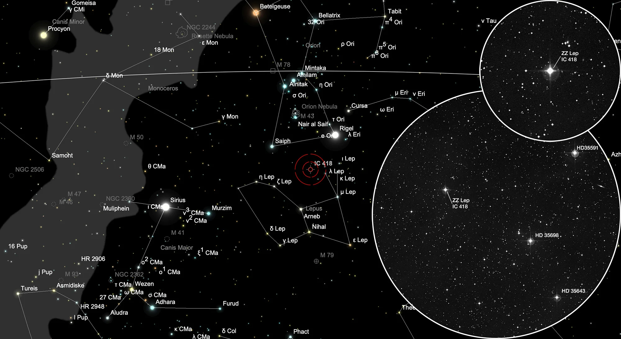 Chart Spirograph Nebula (IC 418)