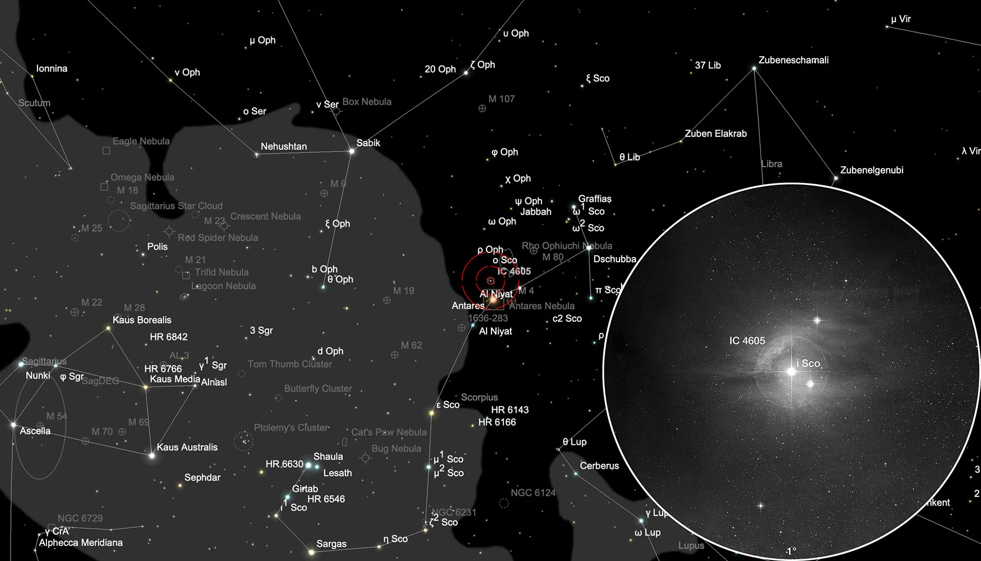 Karte Galaktischer Nebel IC 4605