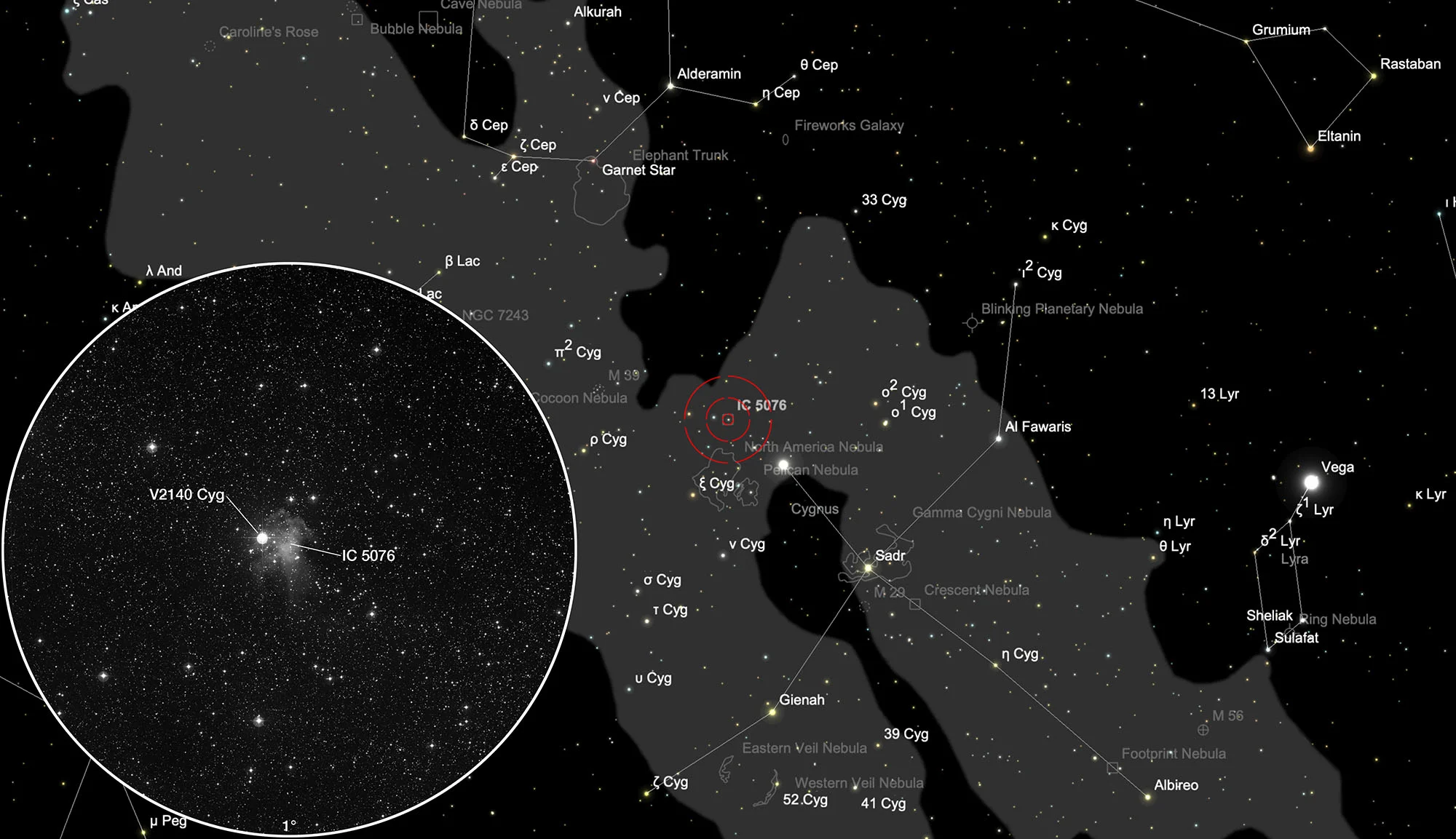 Chart Reflection Nebula IC 5076
