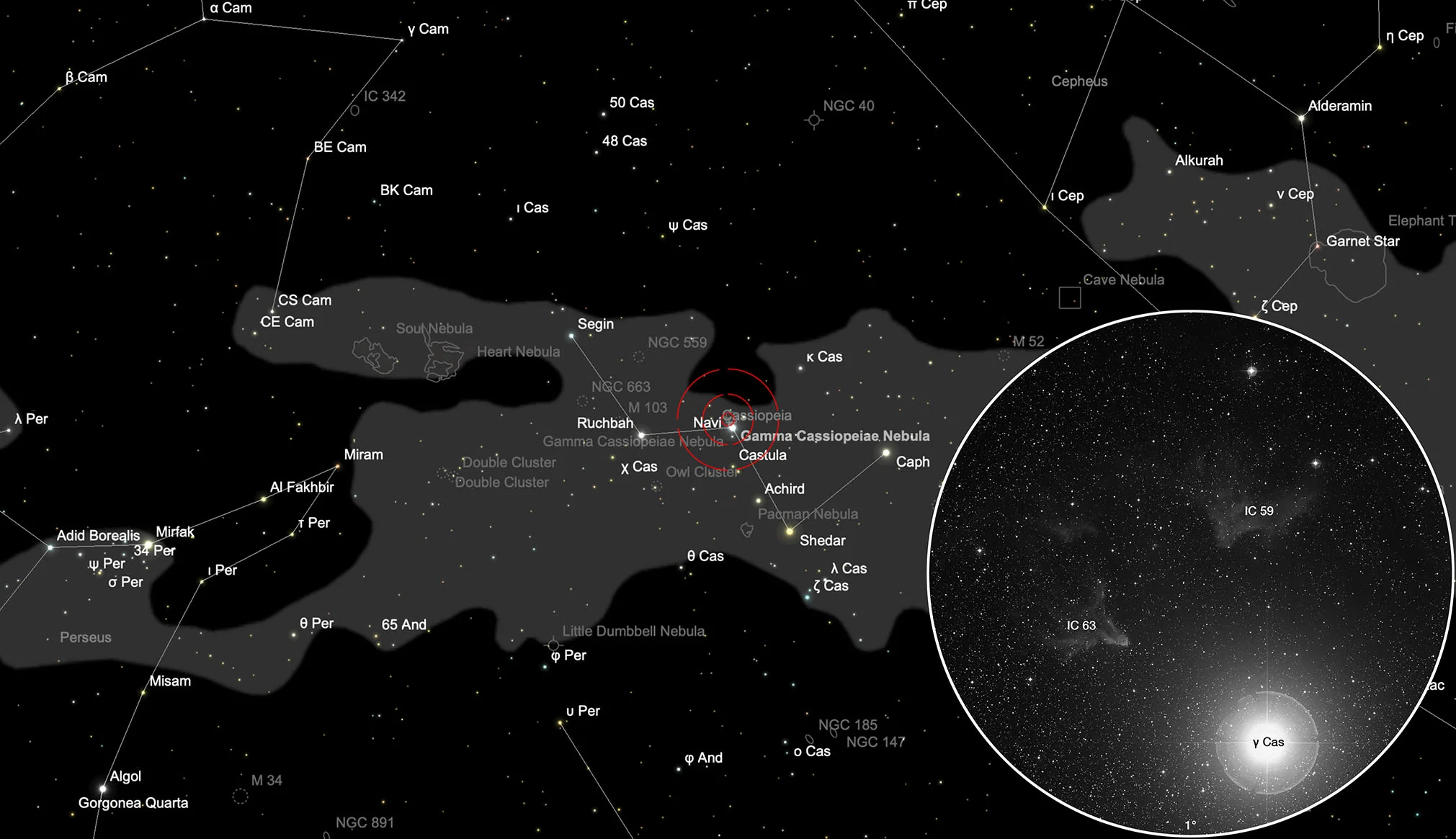 Karte Gamma-Cassiopeia-Nebel (IC 59/63)