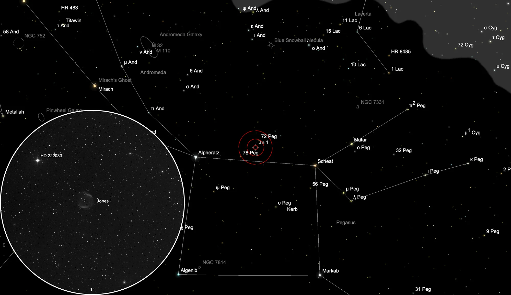 Chart Planetary Nebula Jones 1 (PK 104-29.1)