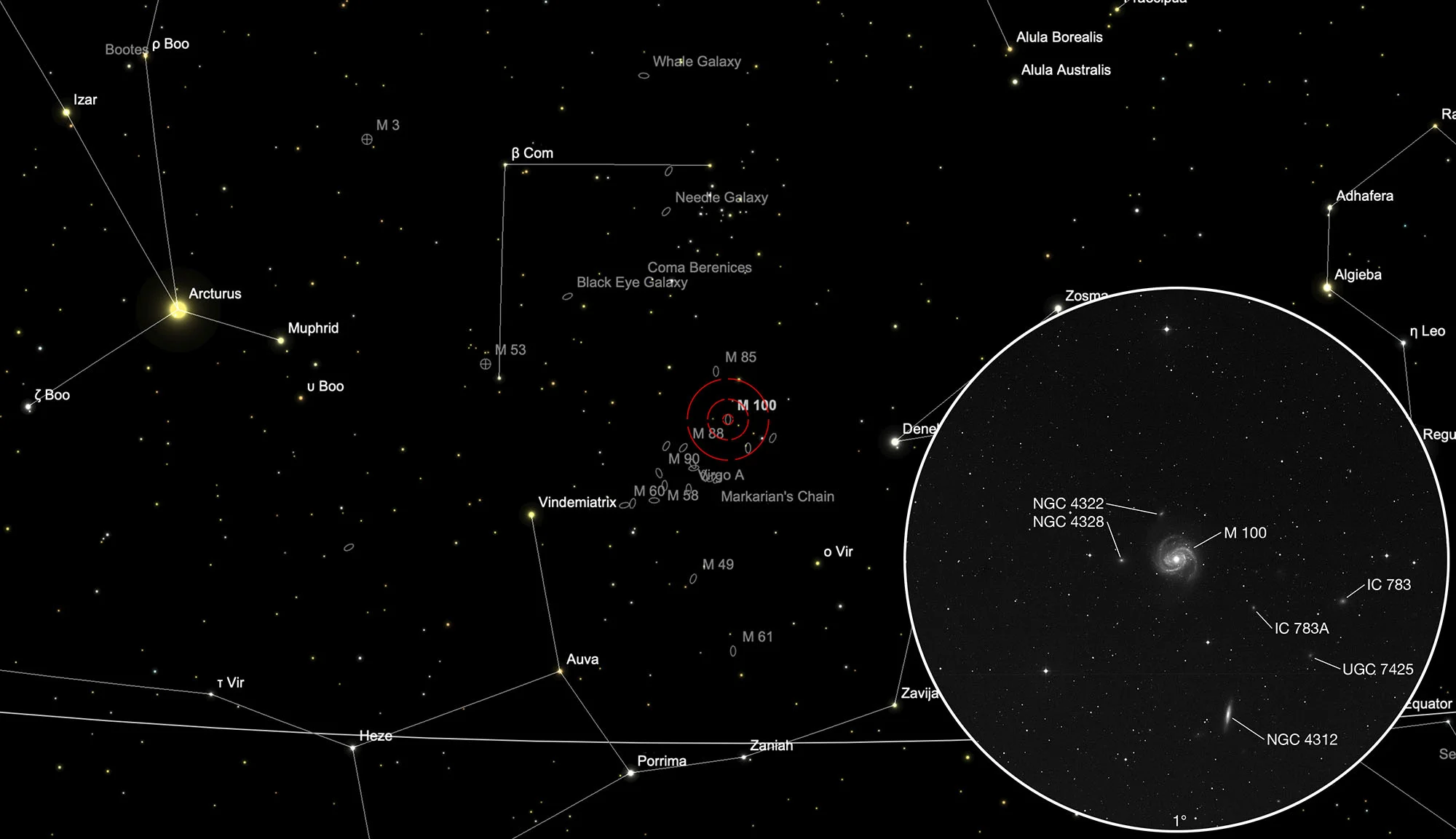 Auffindkarte Galaxie Messier 100