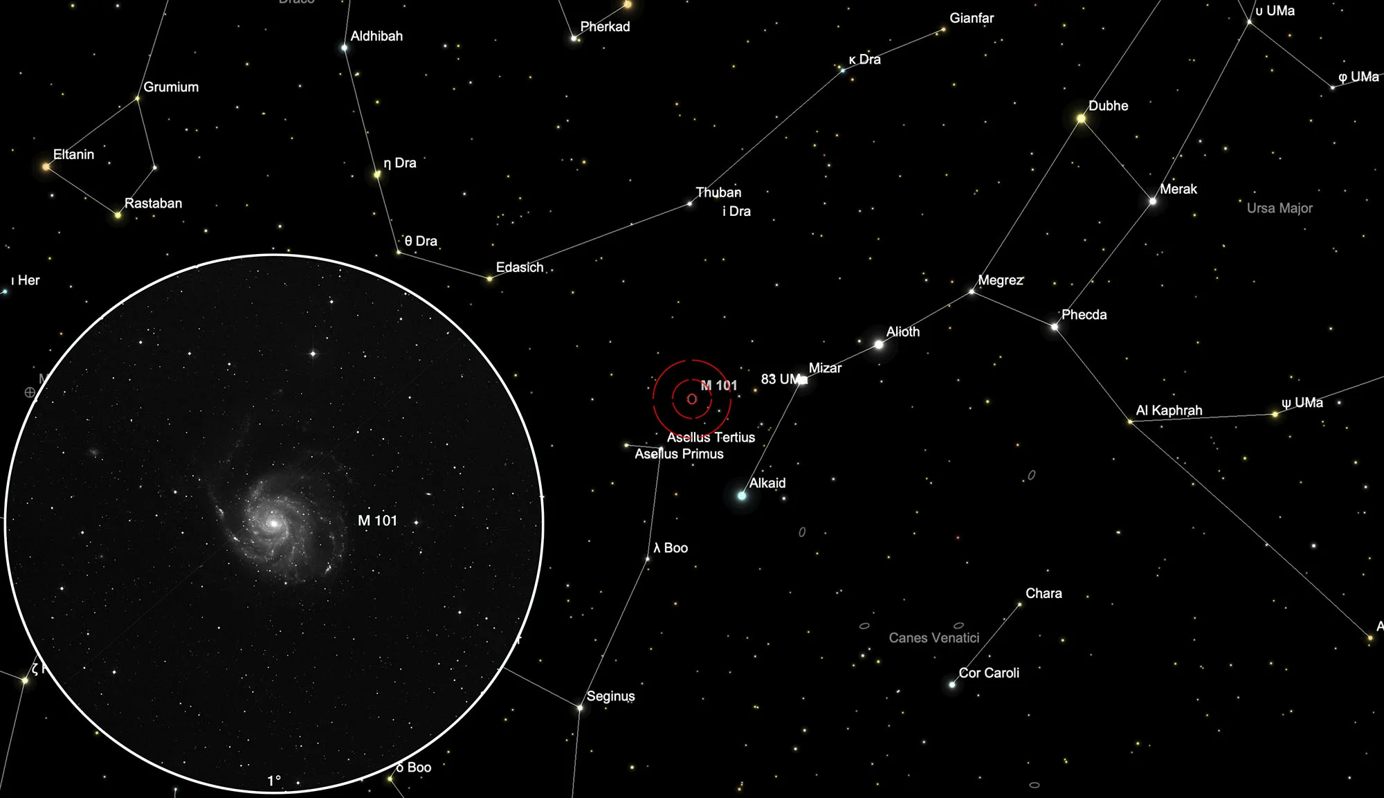 Auffindkarte Feuerrad-Galaxie (Messier 101)