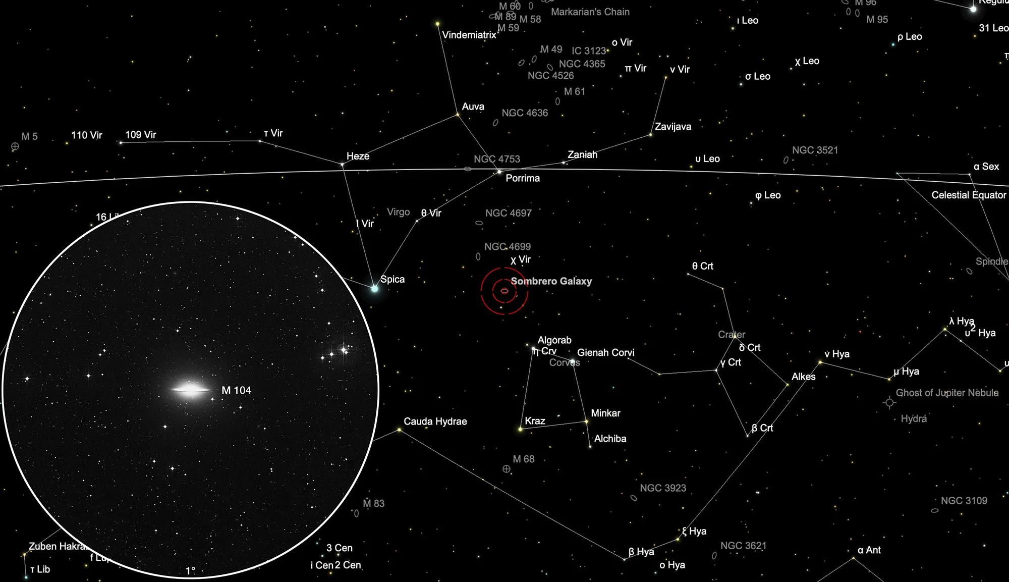 Chart Sombrero Galaxy (Messier 104)