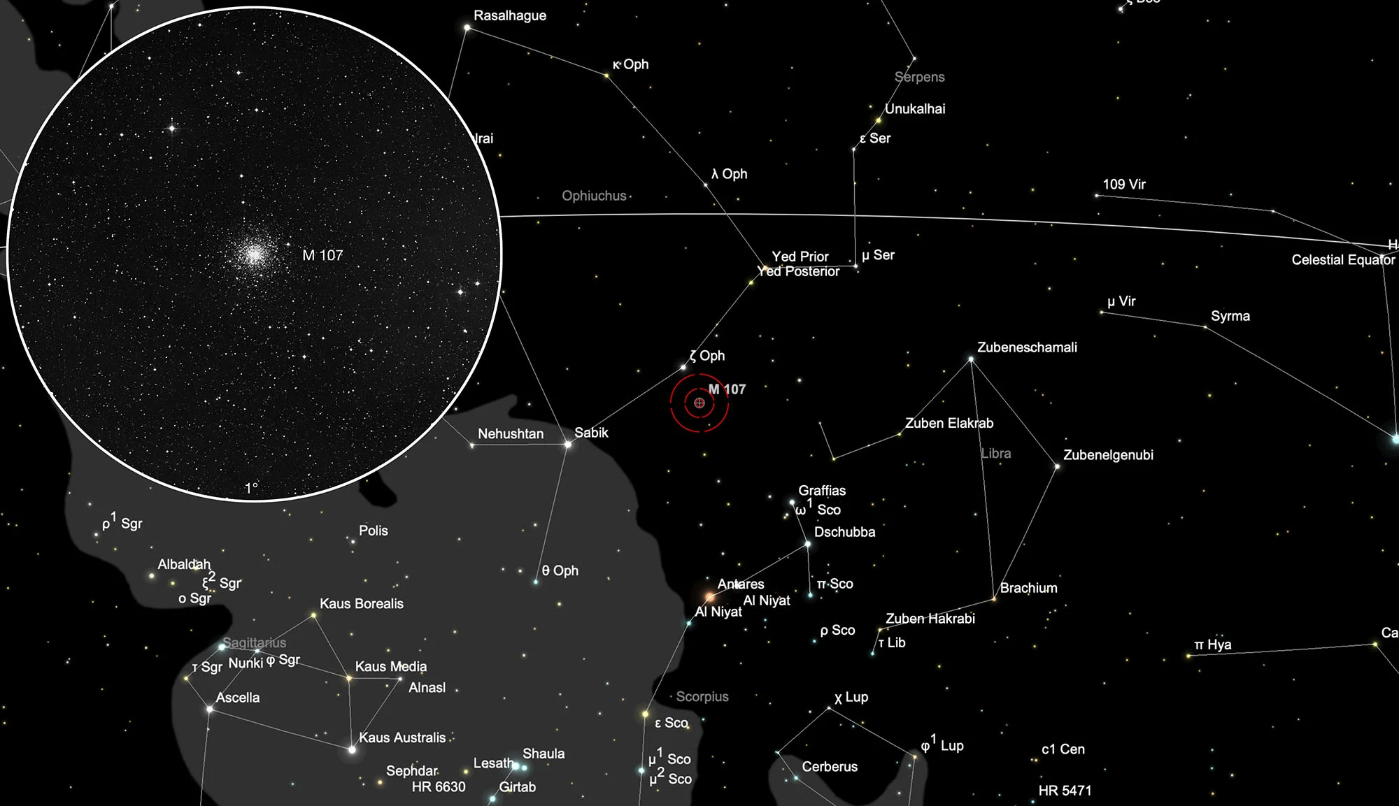 Karte Kugelsternhaufen Messier 107