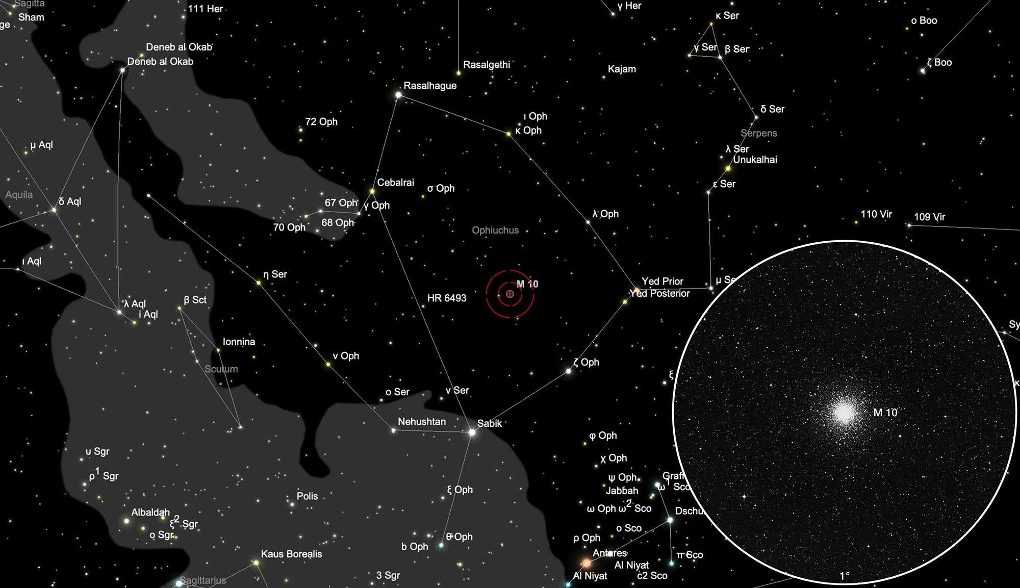 Auffindkarte Kugelsternhaufen Messier 10