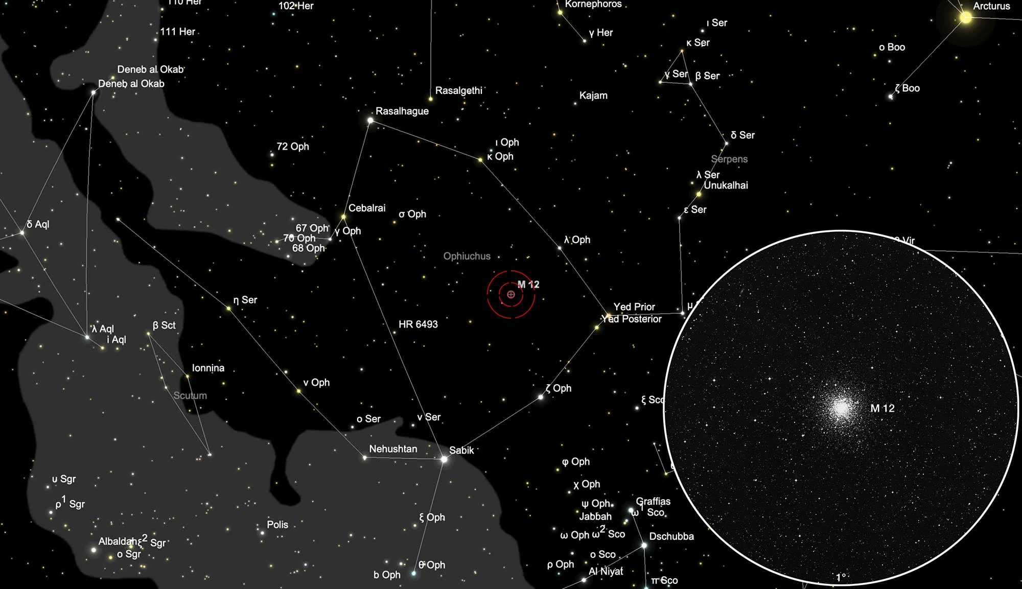 Karte Kugelsternhaufen Messier 12