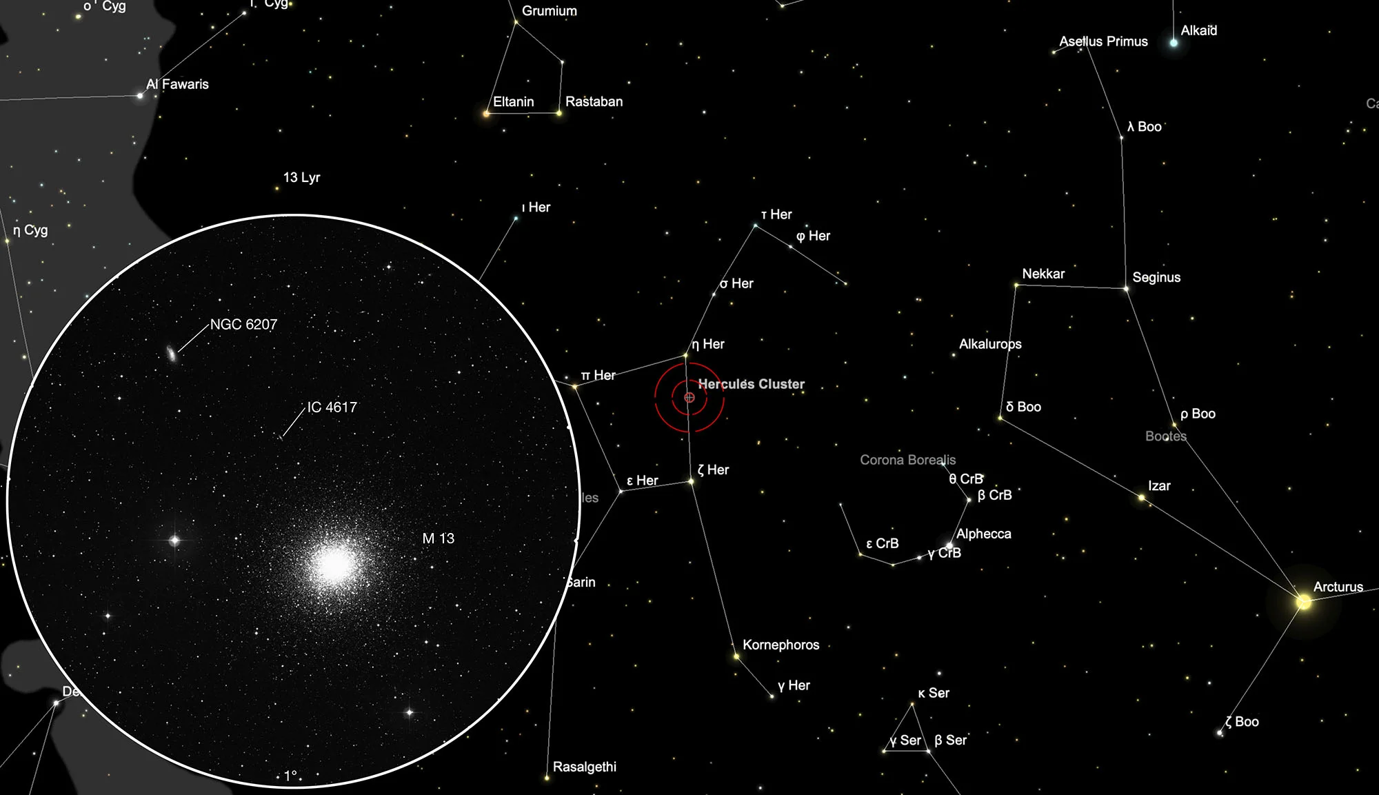 Auffindkarte Herkuleshaufen (Messier 13)