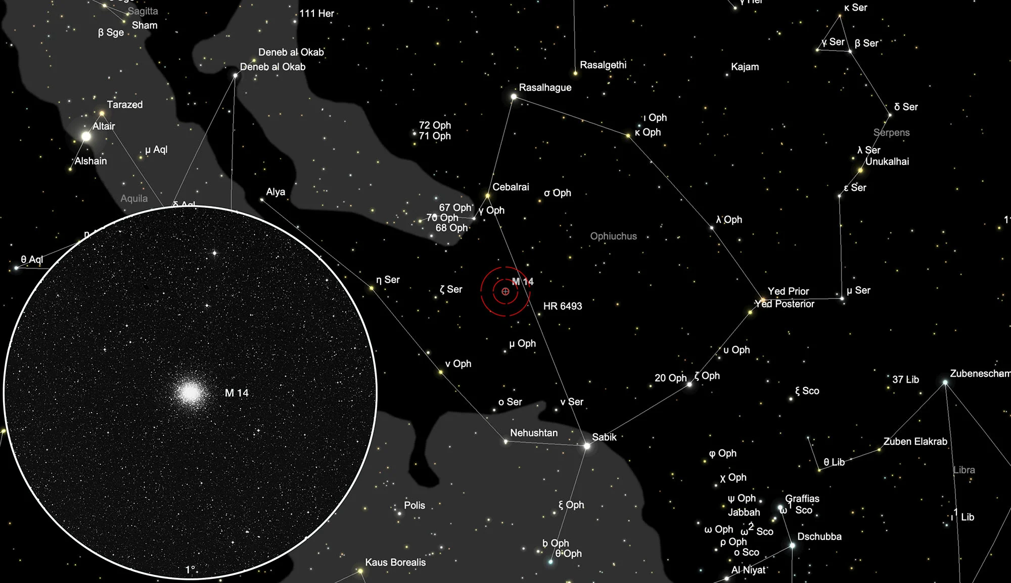 Karte Kugelsternhaufen Messier 14