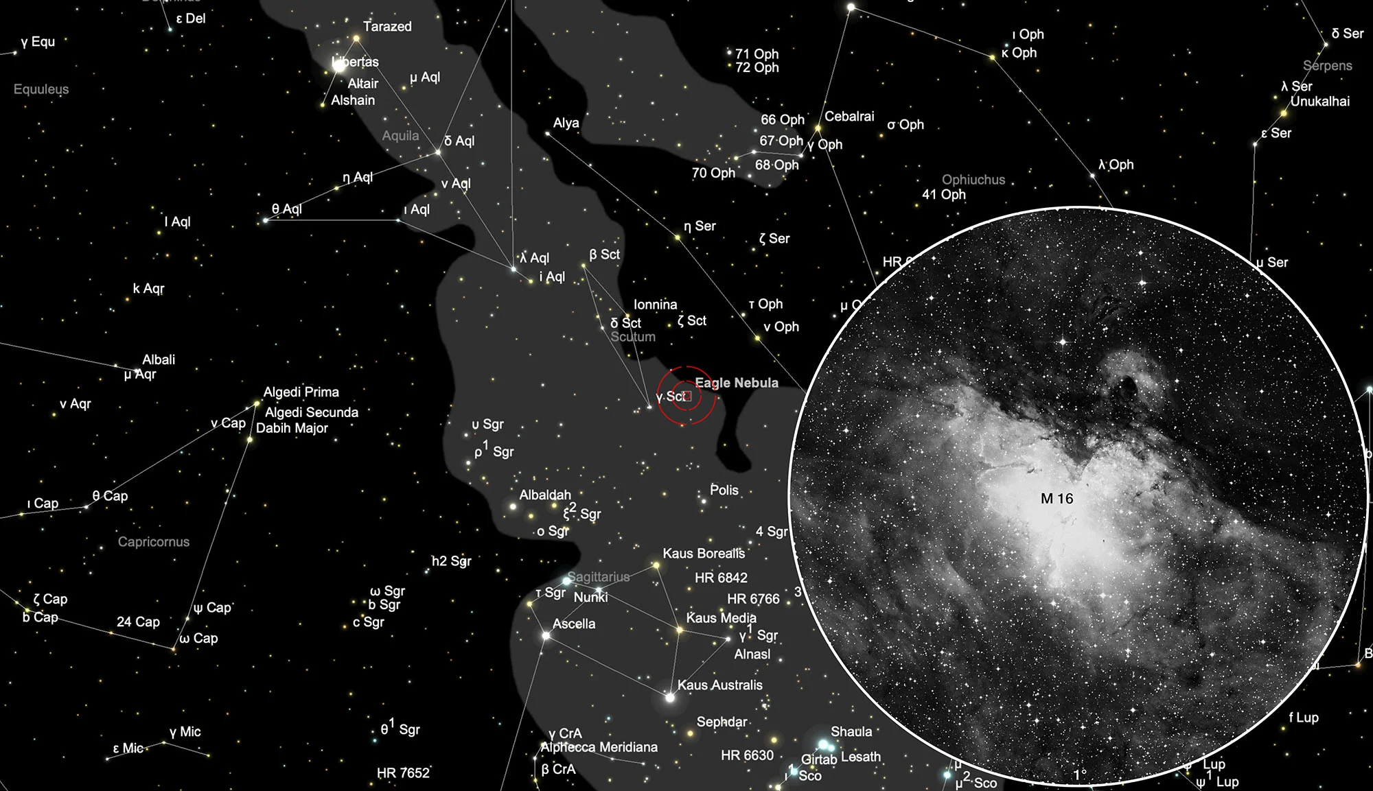 Karte Adlernebel (Messier 16)