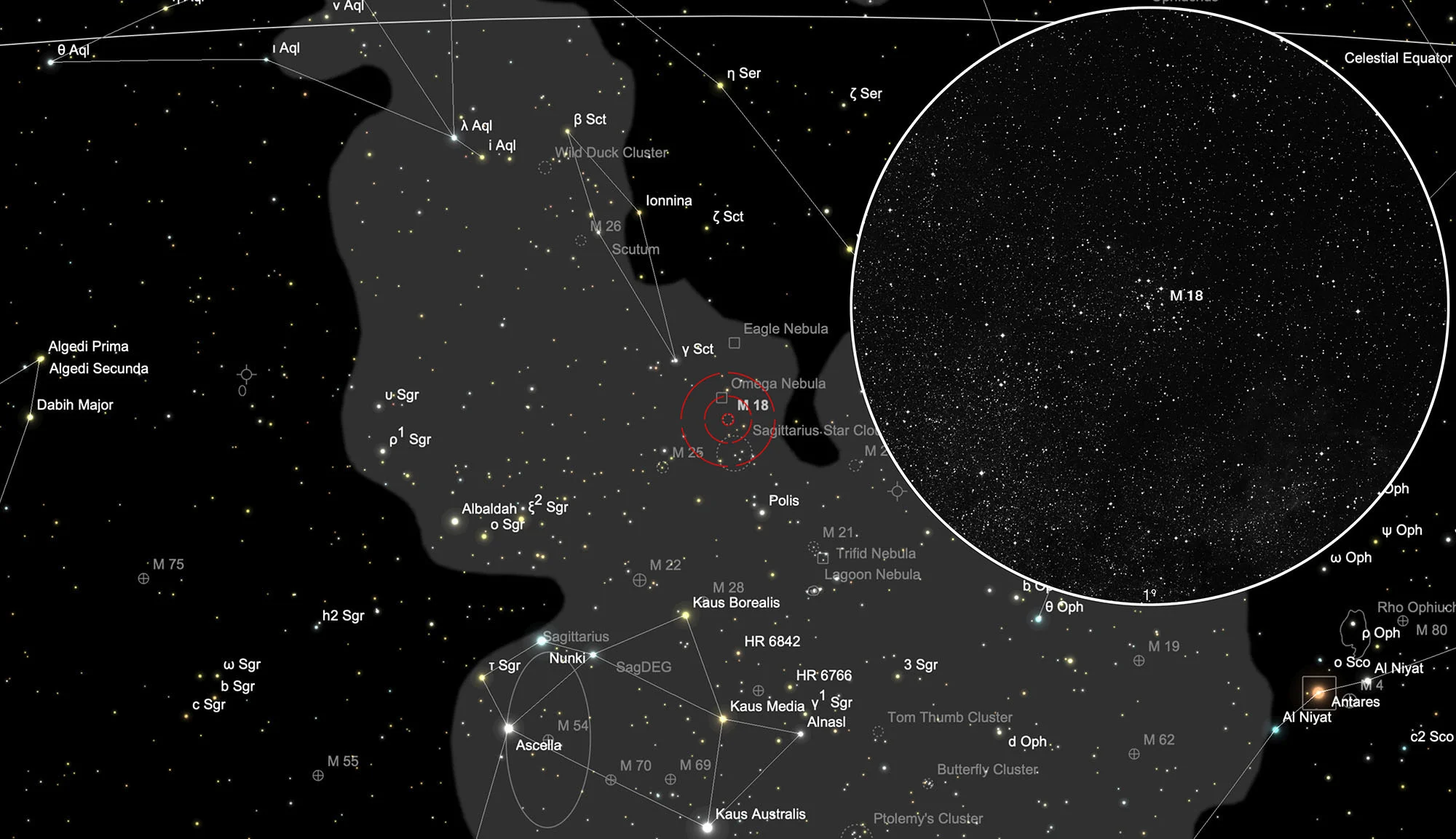 Finder Chart Open Cluster Messier 18