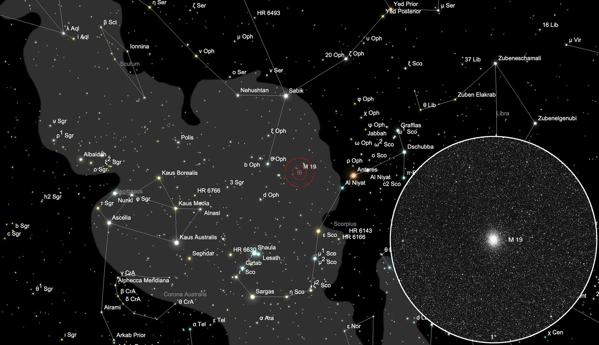Karte Kugelsternhaufen Messier 19