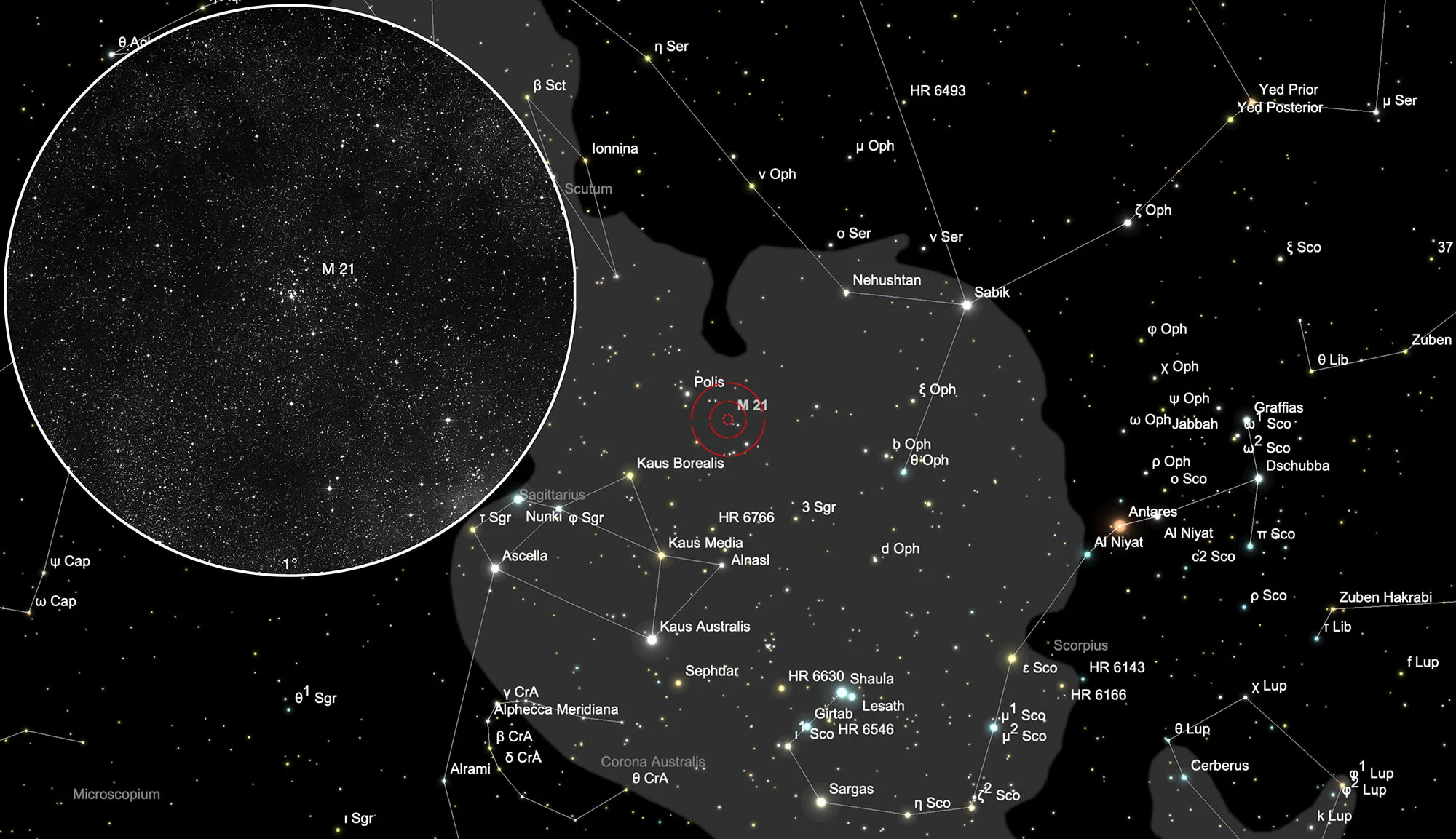 Auffindkarte Offener Sternhaufen Messier 21