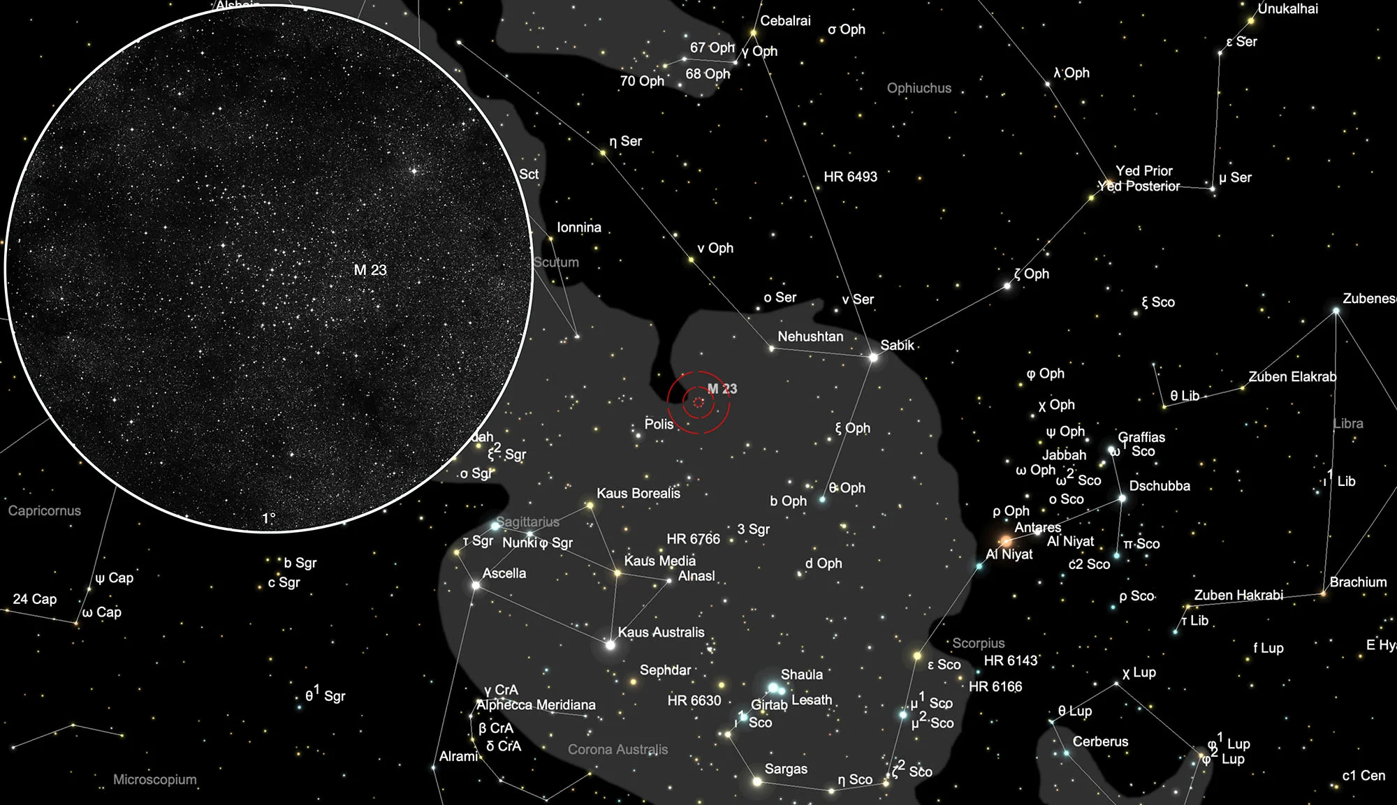 Auffindkarte Offener Sternhaufen Messier 23