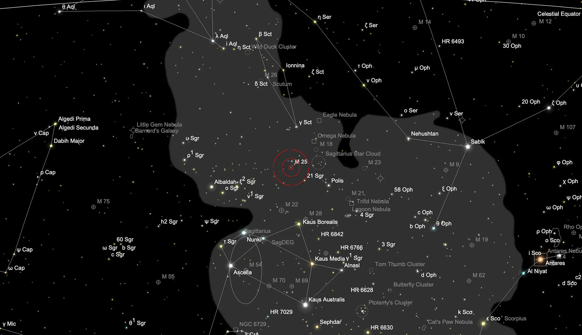 Auffindkarte Offener Sternhaufen Messier 25