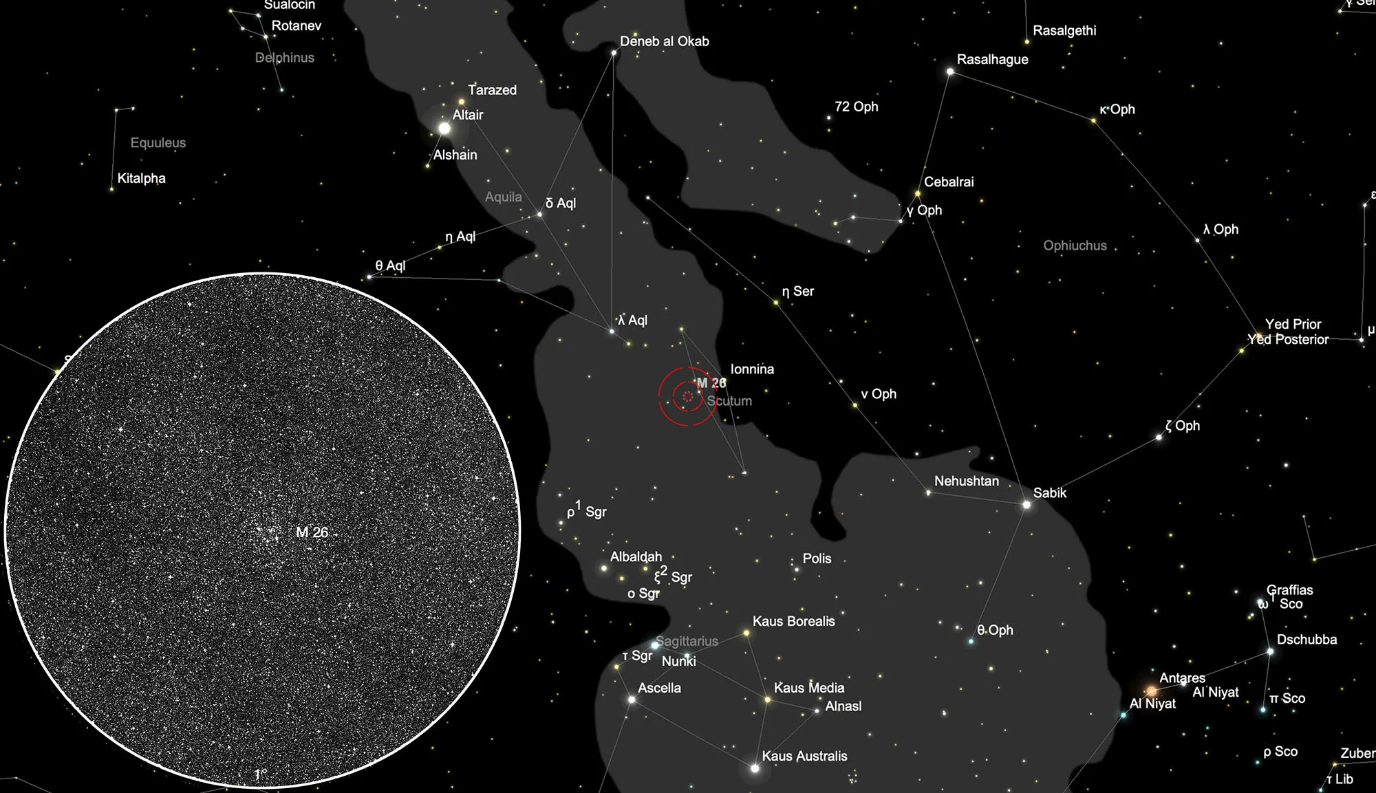 Auffindkarte Offener Sternhaufen Messier 26