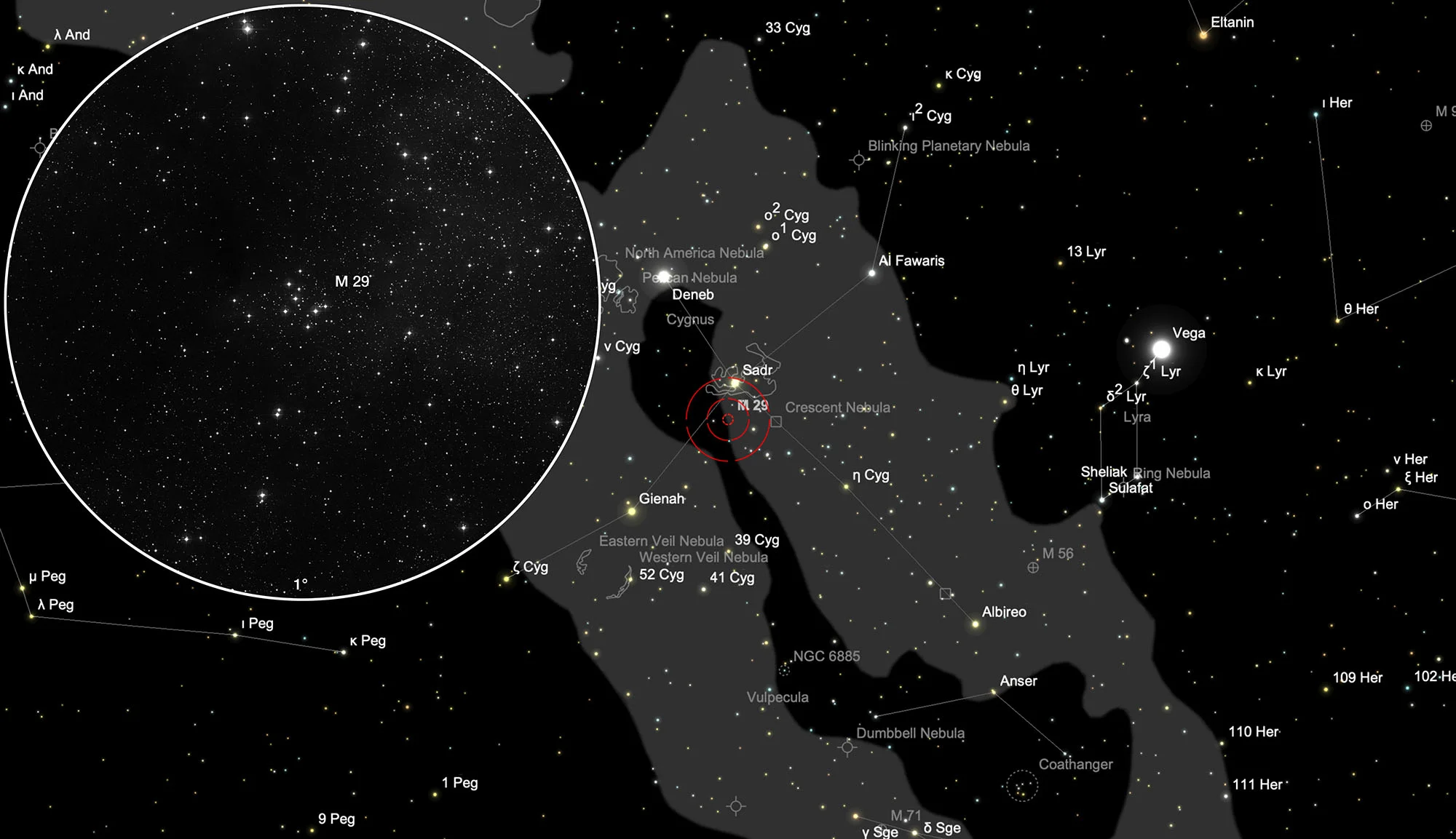 Chart Open Cluster Messier 29
