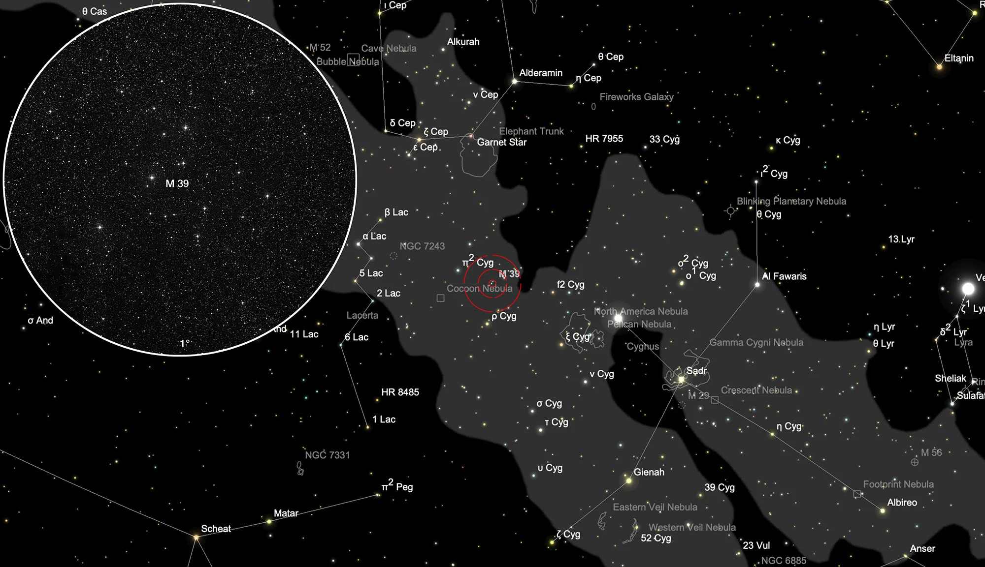 Auffindkarte Offener Sternhaufen Messier 39