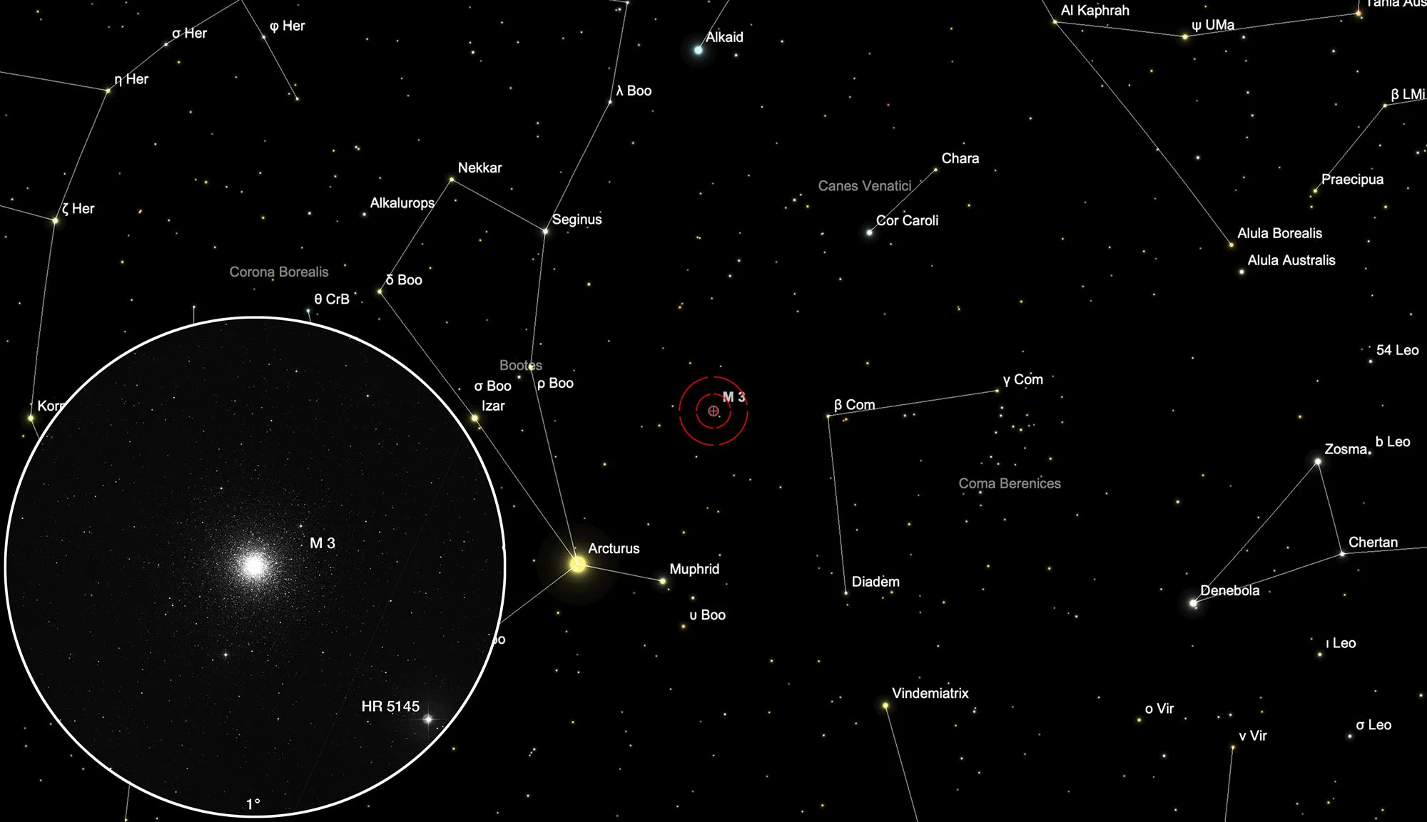 Karte Kugelsternhaufen Messier 3