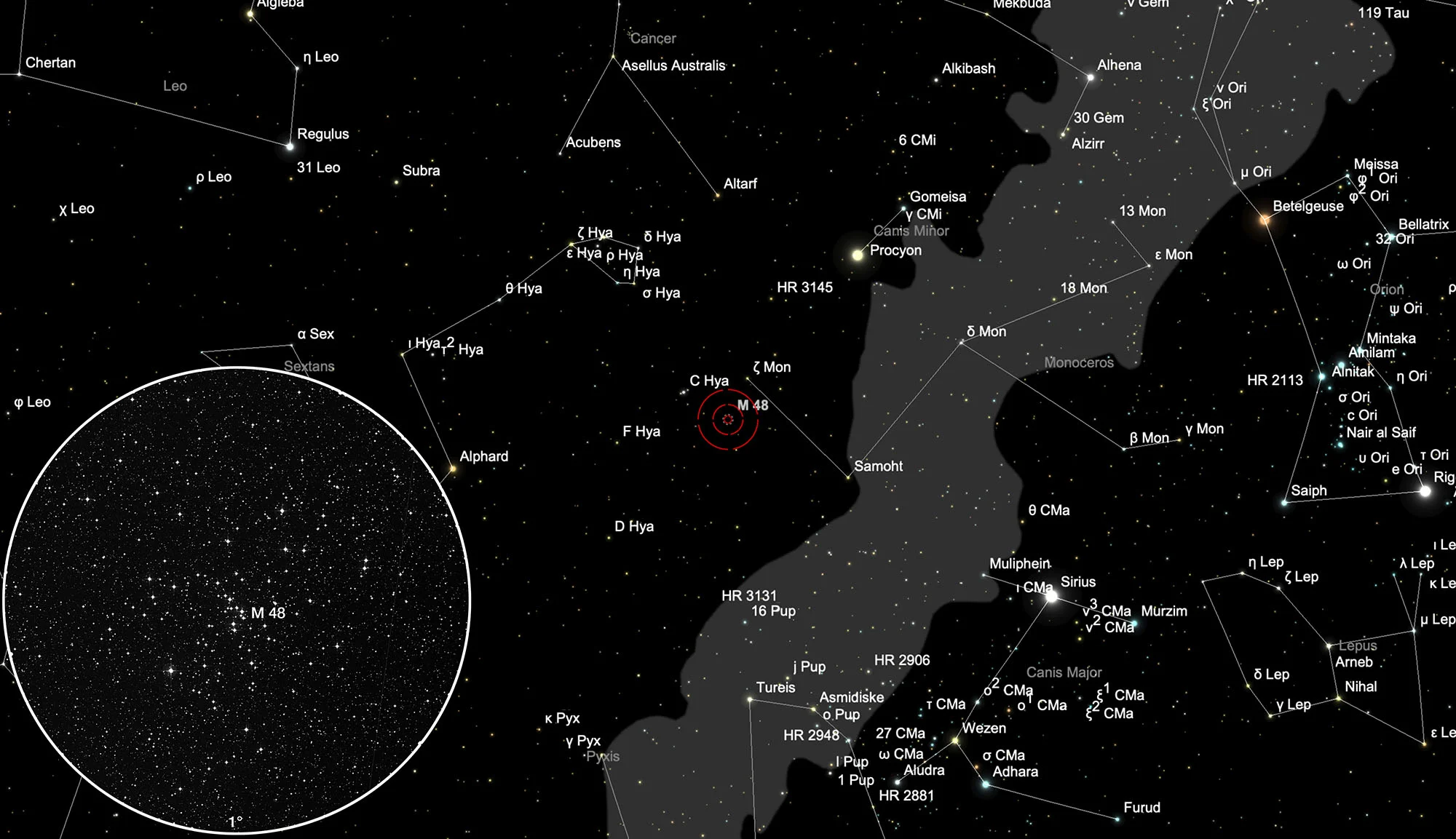Auffindkarte Offener Sternhaufen Messier 48