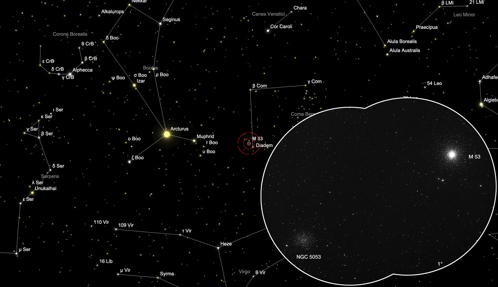Auffindkarte Kugelsternhaufen Messier 53