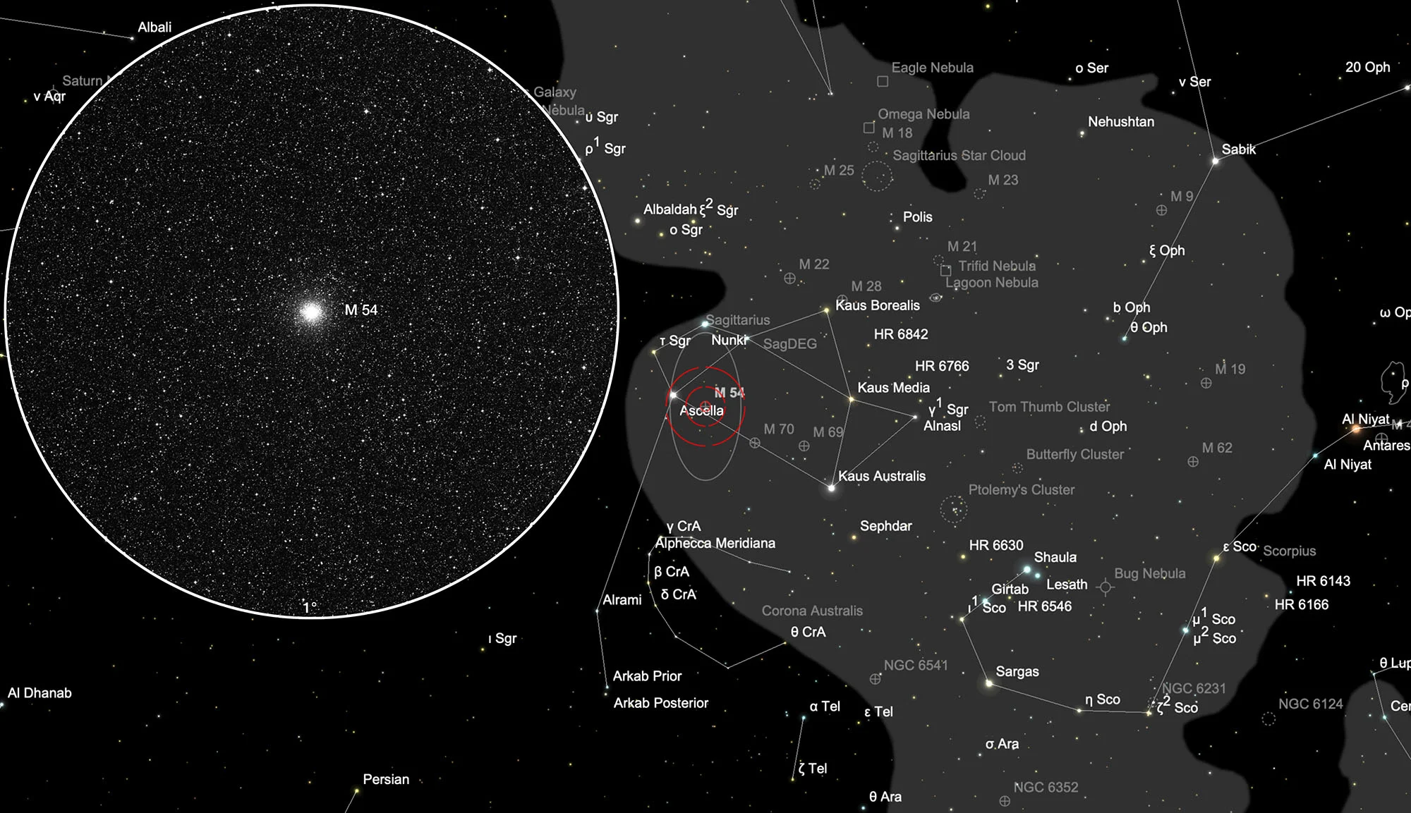Auffindkarte Kugelsternhaufen Messier 54