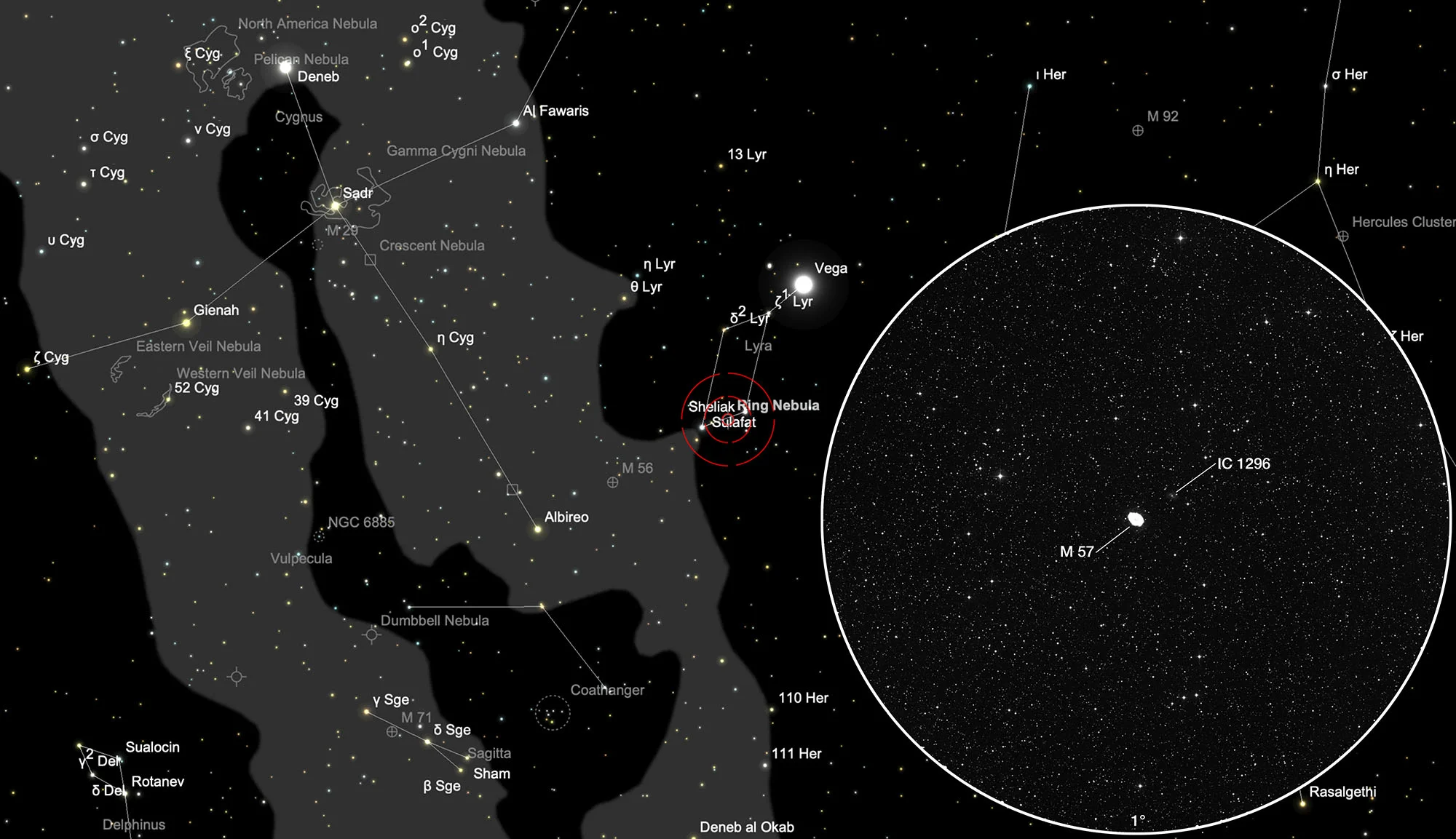 Karte Ringnebel (Messier 57)