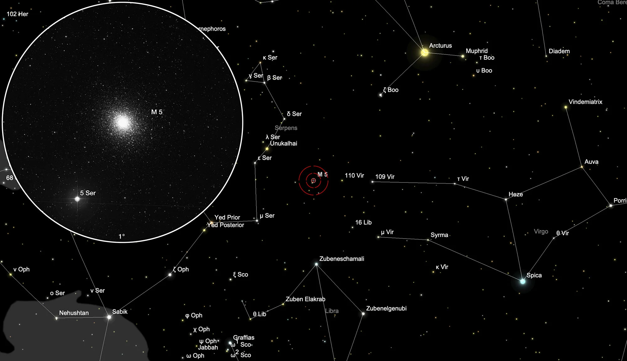Auffindkarte Kugelsternhaufen Messier 5