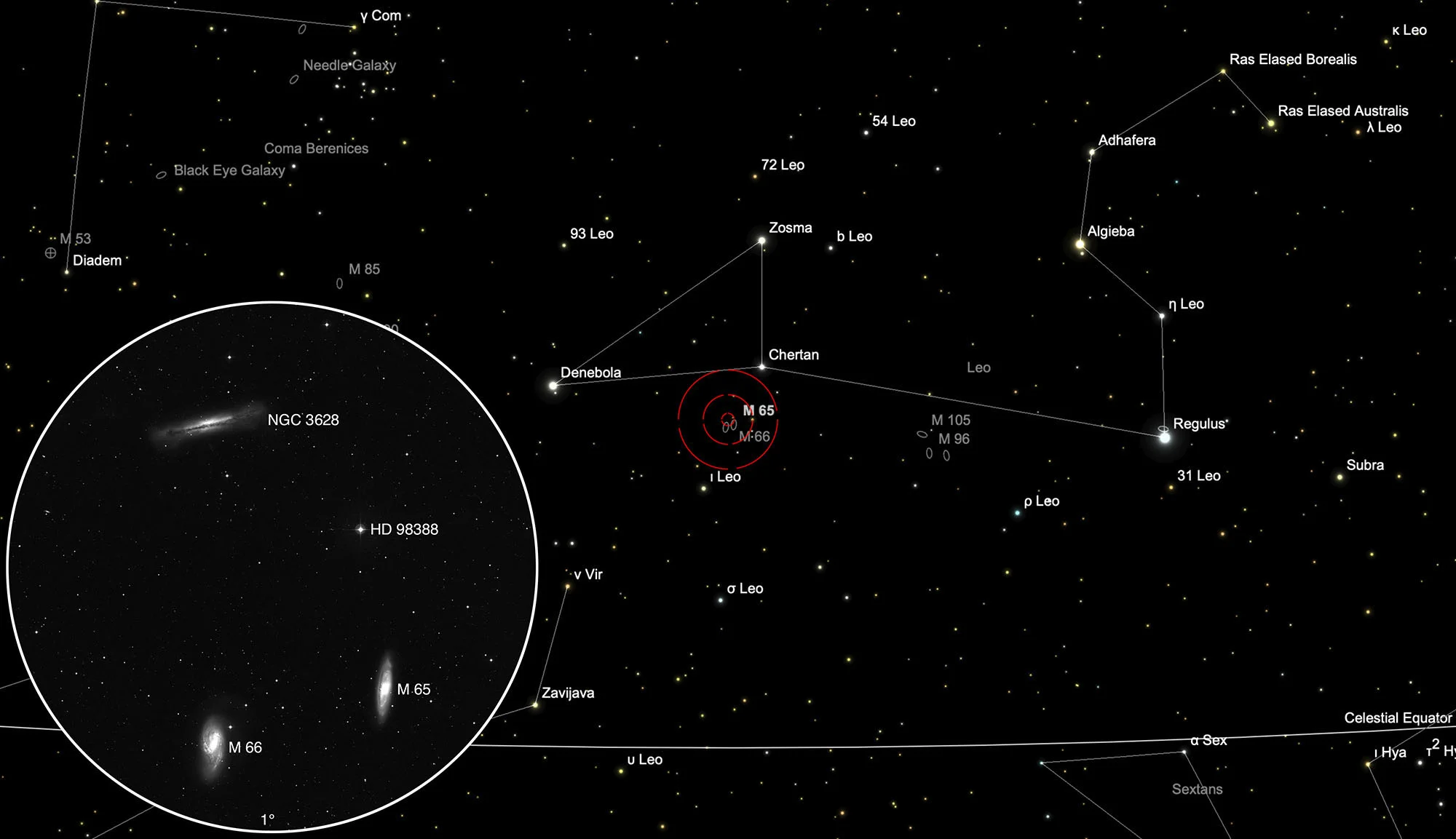 Chart Leo Triplet (M 65, M 66, NGC 3628)