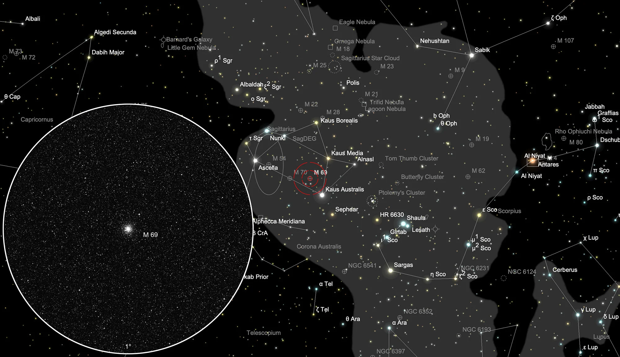 Finder Chart Globular Cluster Messier 69