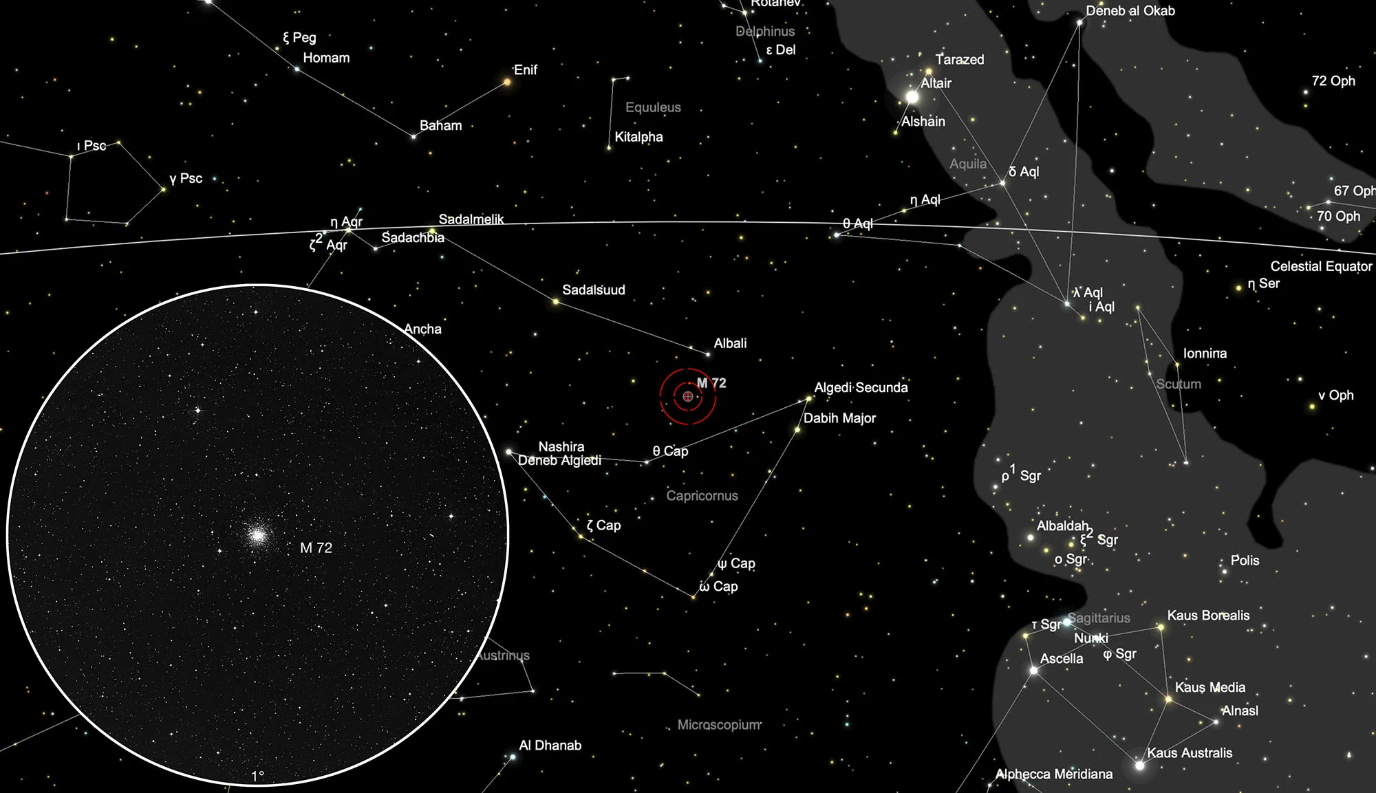 Auffindkarte Kugelsternhaufen Messier 72