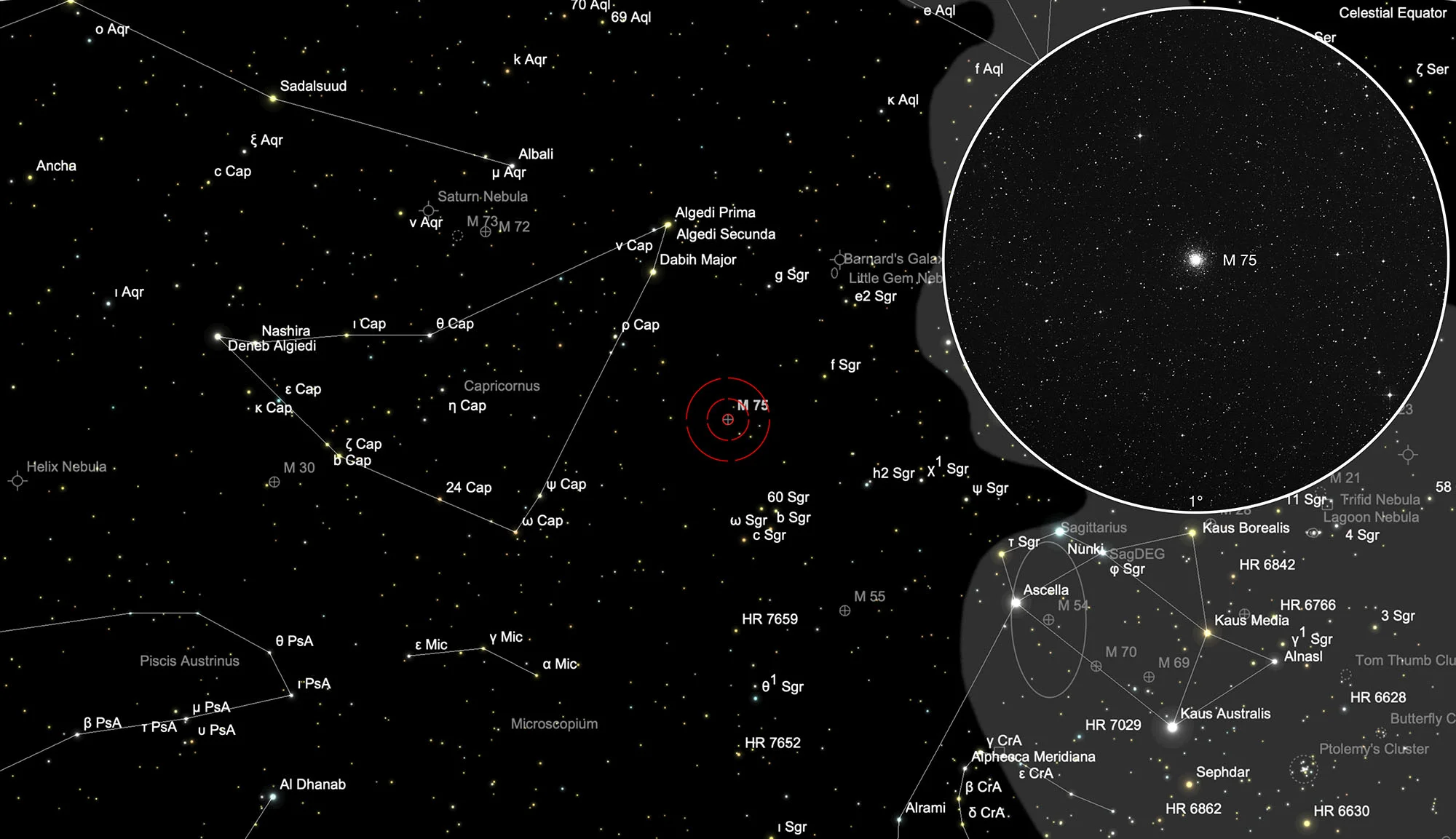 Auffindkarte Kugelsternhaufen Messier 75