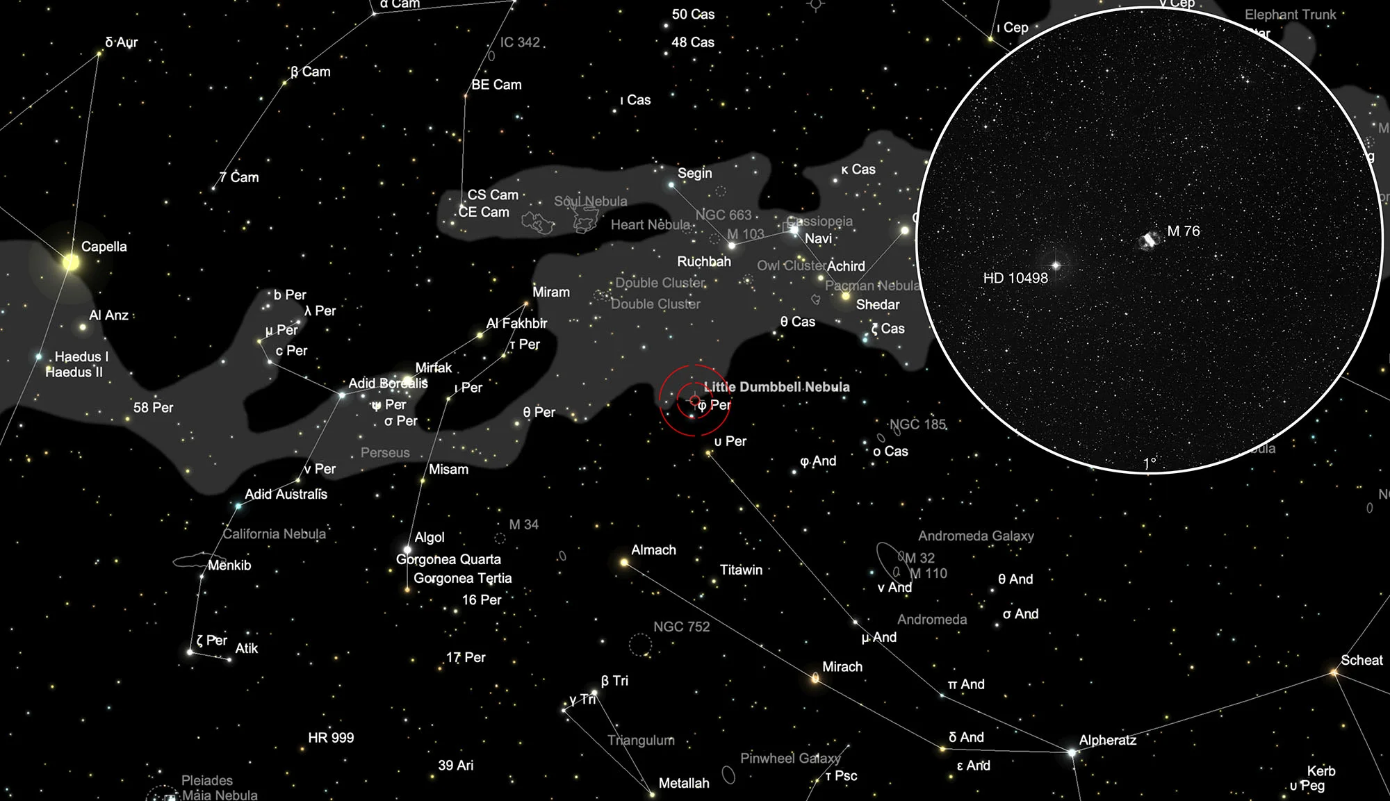 Finder Chart Little Dumbbell Nebula (Messier 76)