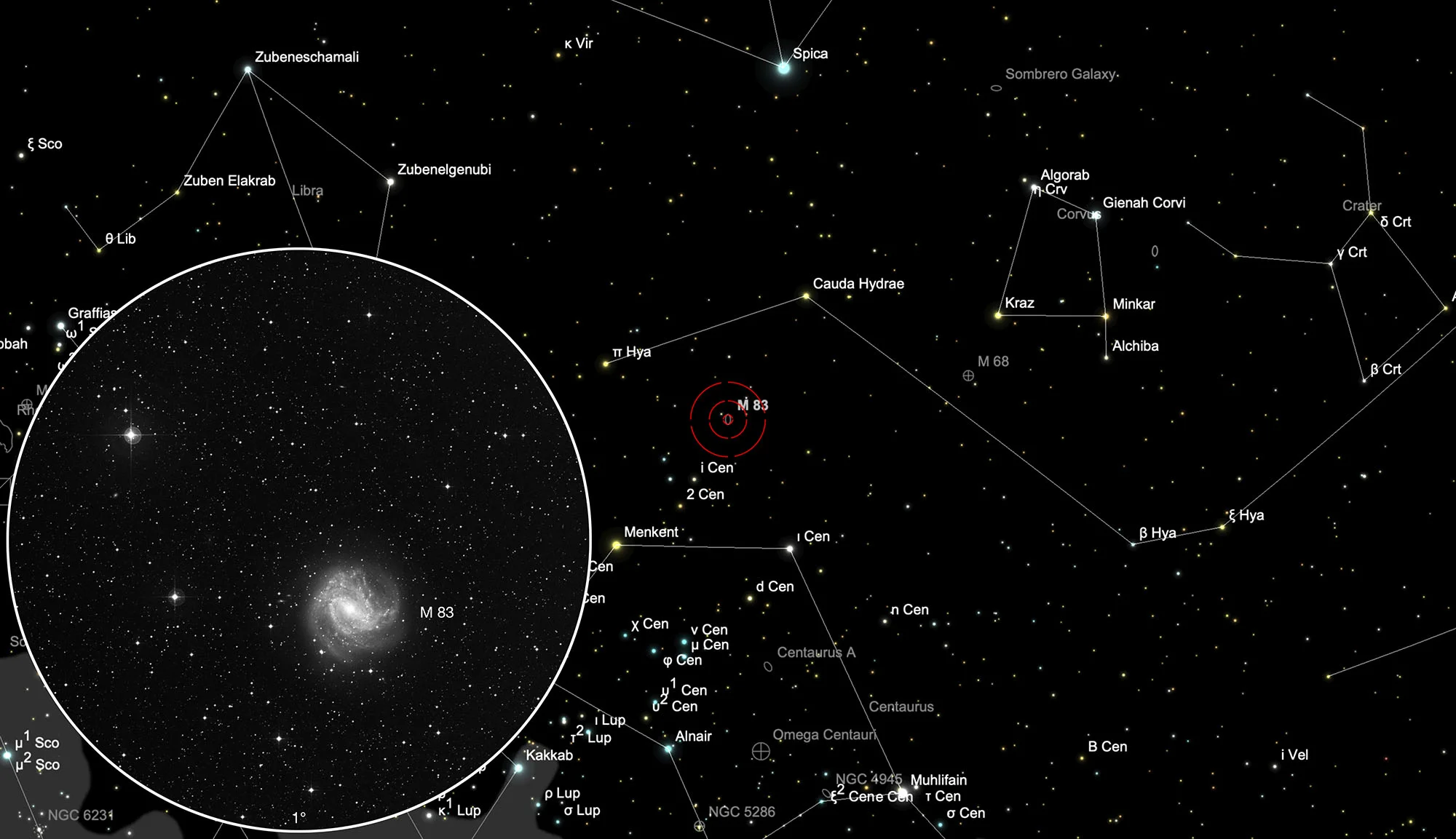 Karte Galaxie Messier 83