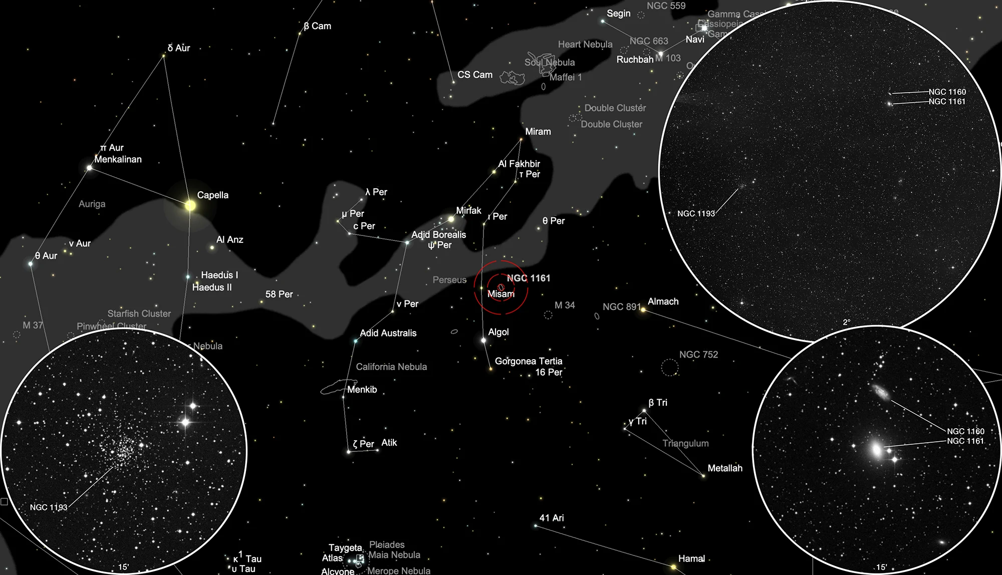 Auffindkarte Galaxienpaar NGC 1160/1161 + Sternhaufen NGC 1193
