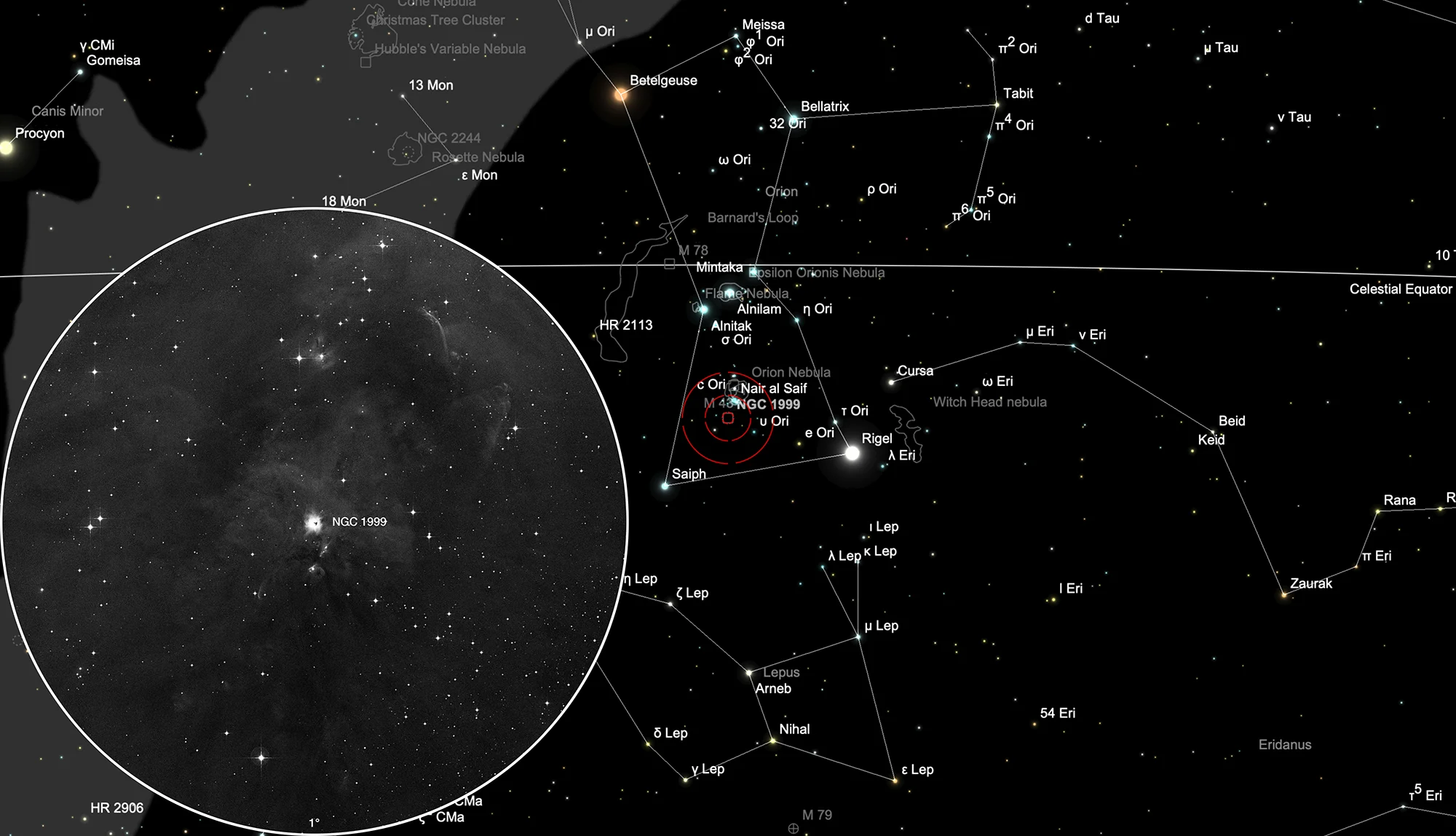 Finder Chart Cosmic Keyhole (NGC 1999)