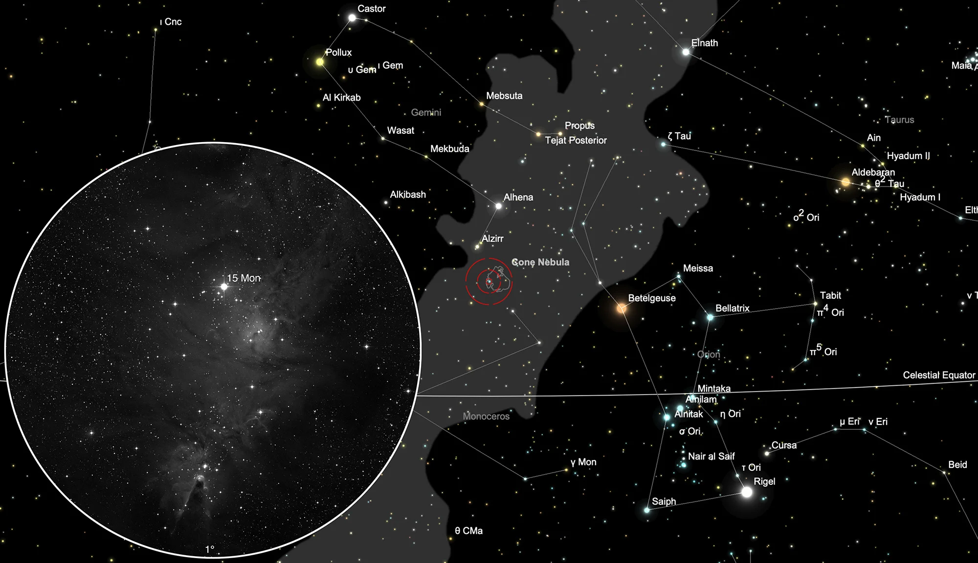 Karte NGC 2264: Weihnachtsbaum mit Konusnebel