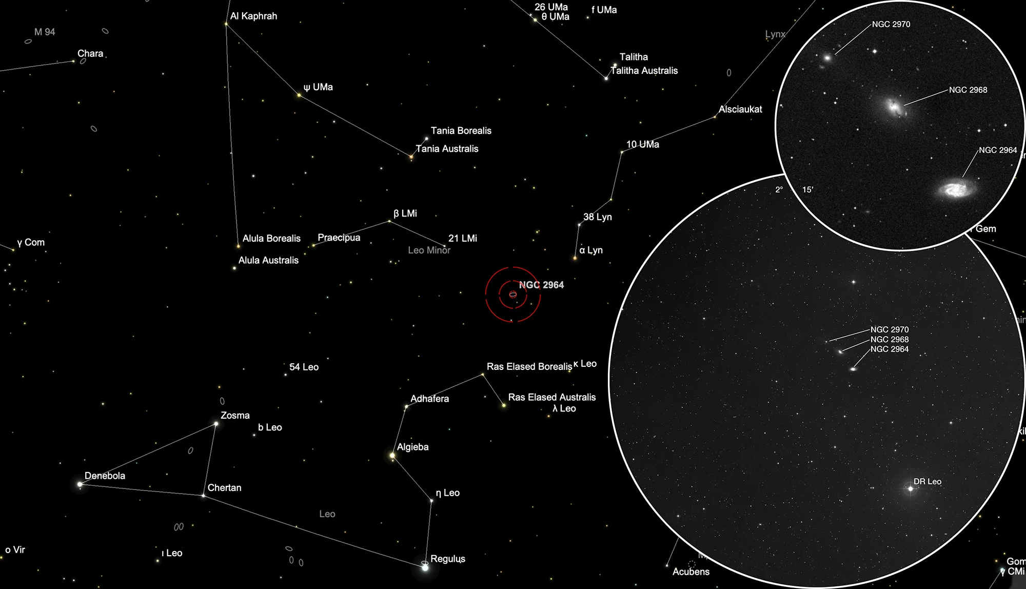 Auffindkarte Galaxien NGC 2964, NGC 2968, NGC 2970