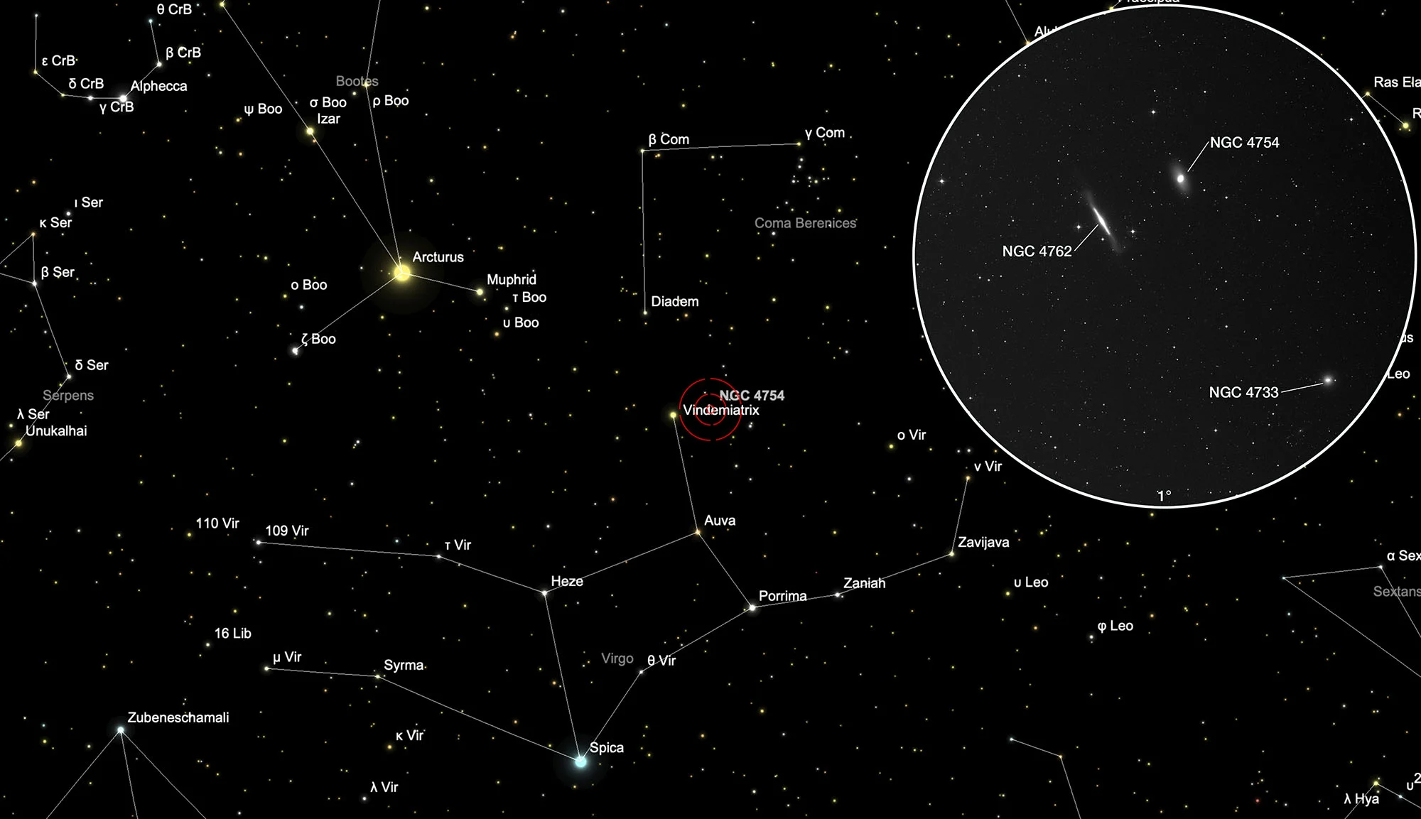 Finder Chart Galaxies NGC 4733, NGC 4754, NGC 4762