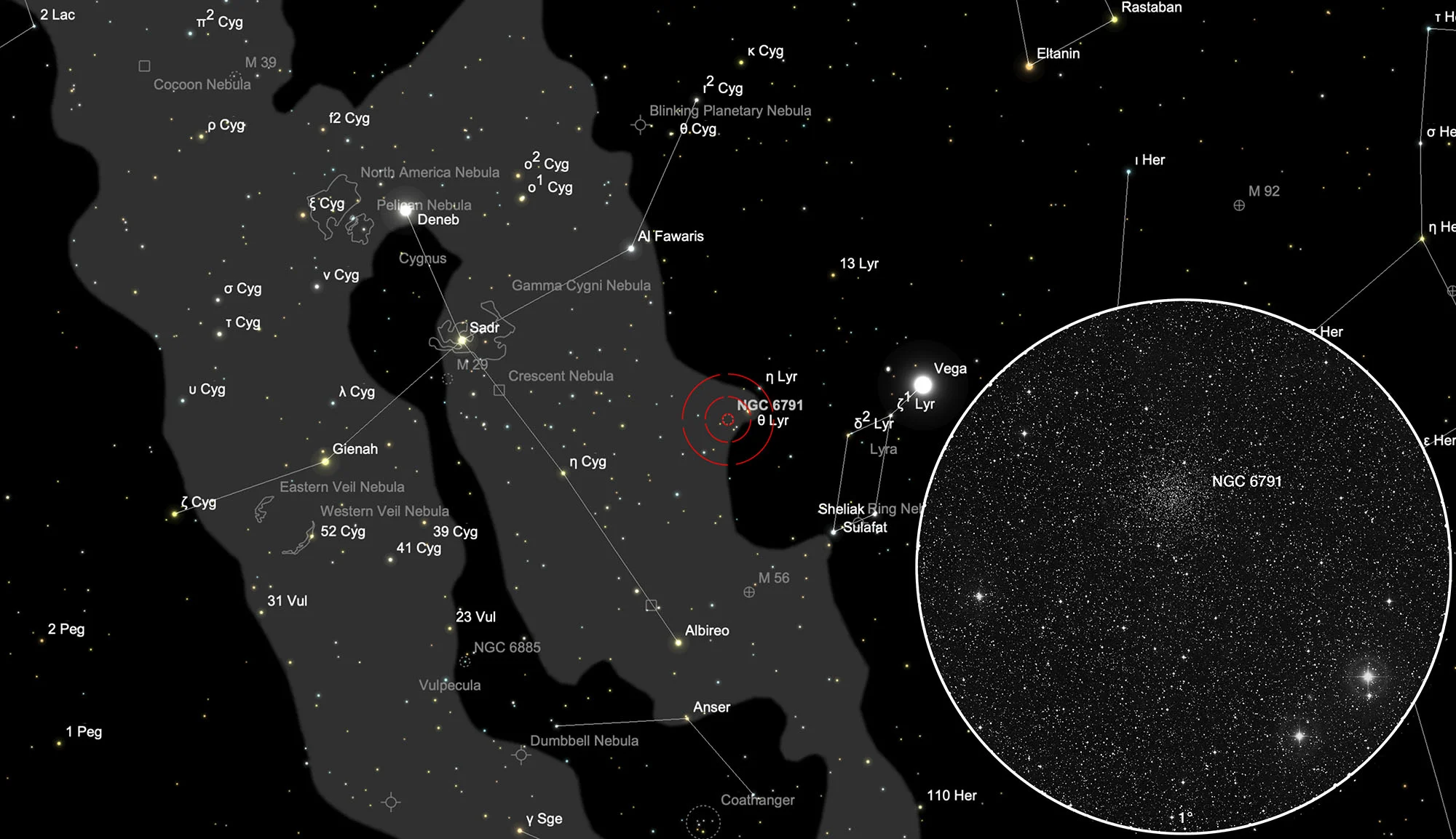 Karte Offener Sternhaufen NGC 6791