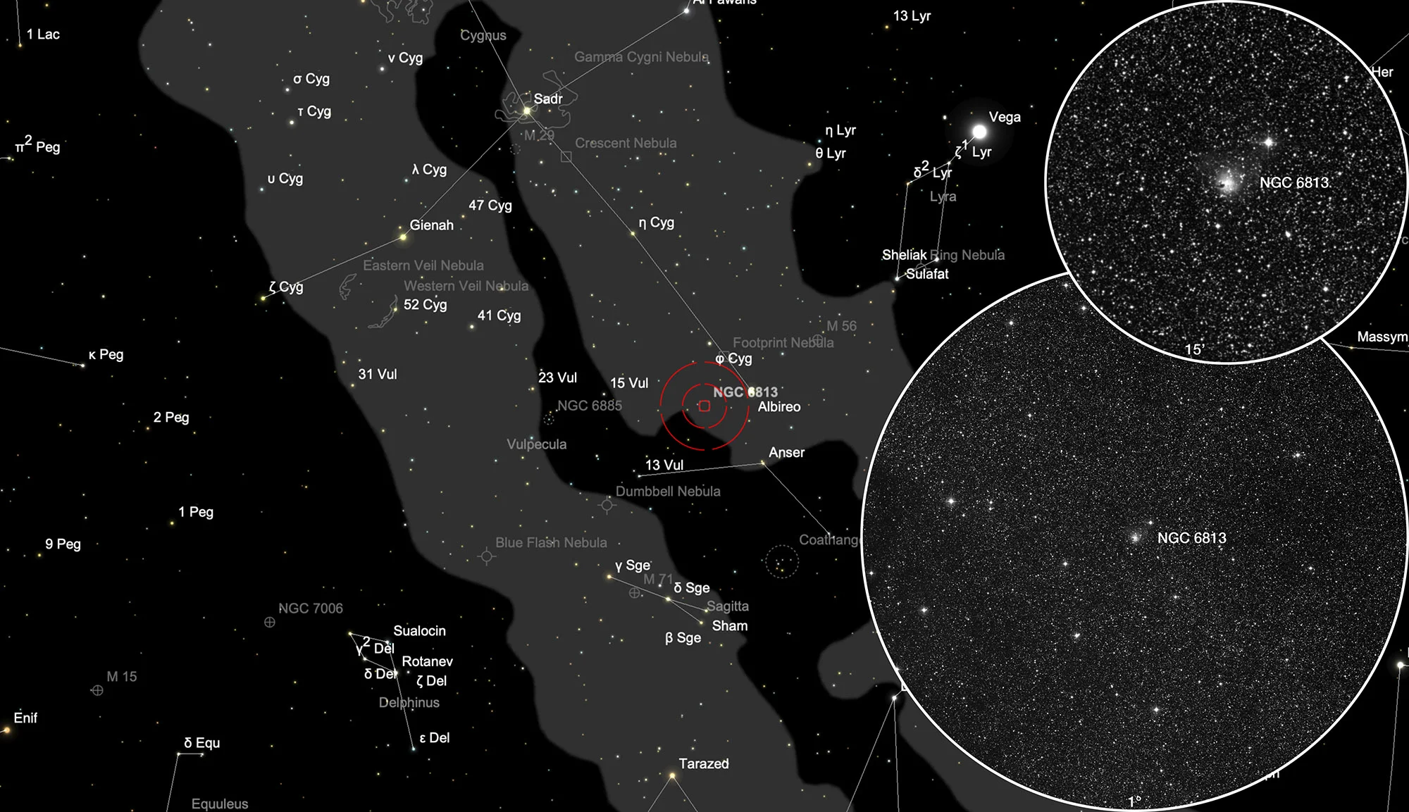 Chart Galactic Nebula NGC 6813