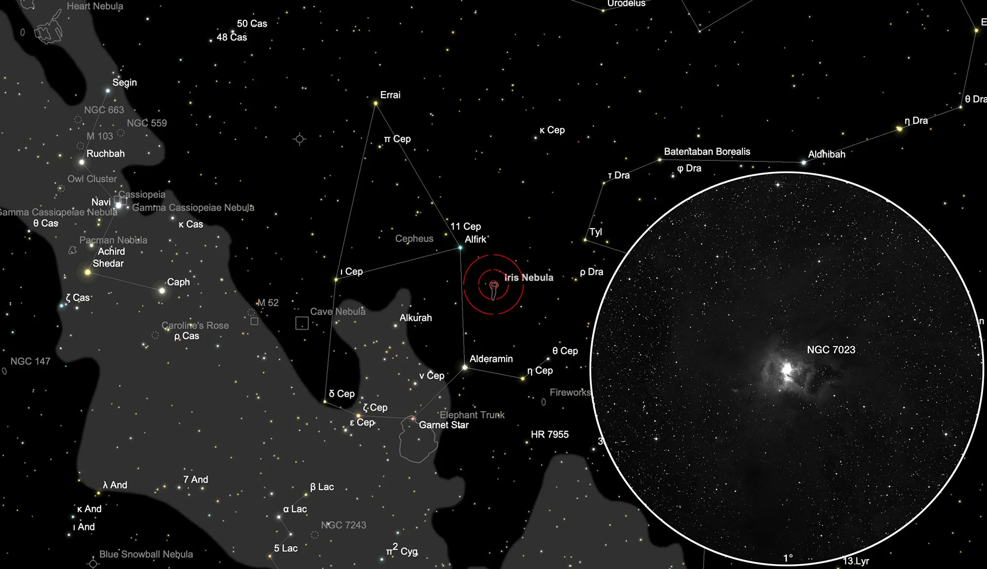 Karte Irisnebel (NGC 7023)