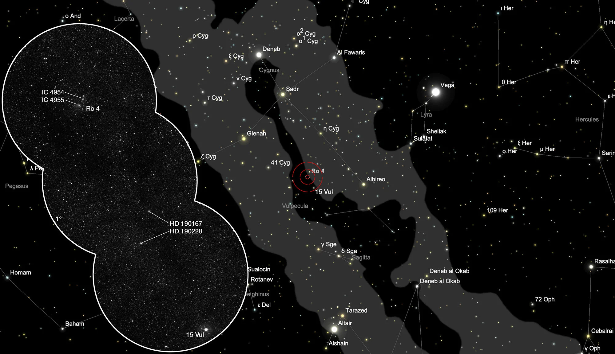 Auffindkarte Sternhaufen Roslund 4 + Nebel IC 4954/5