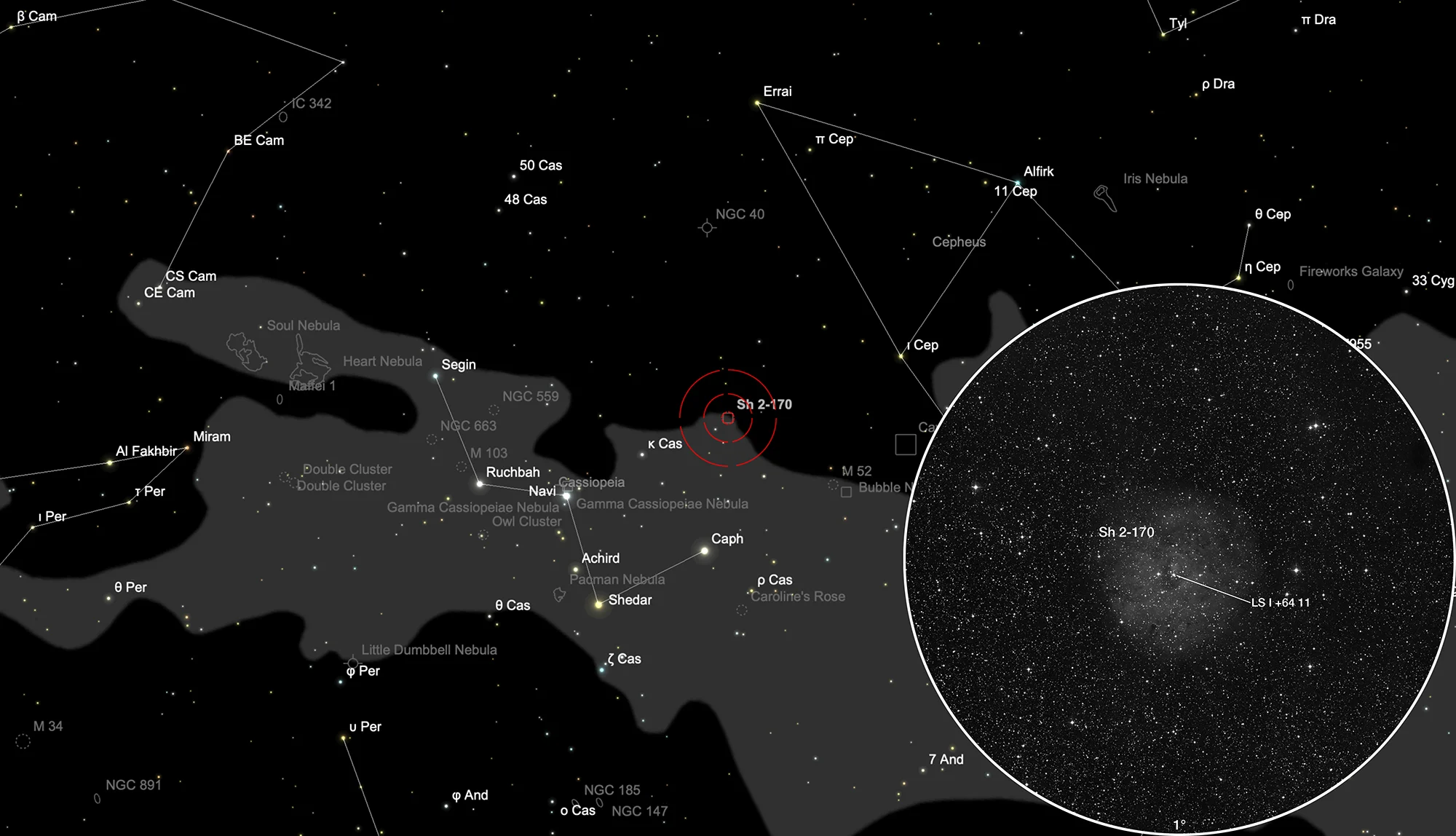 Finder Chart Little Rosette Nebula (Sh 2-170)