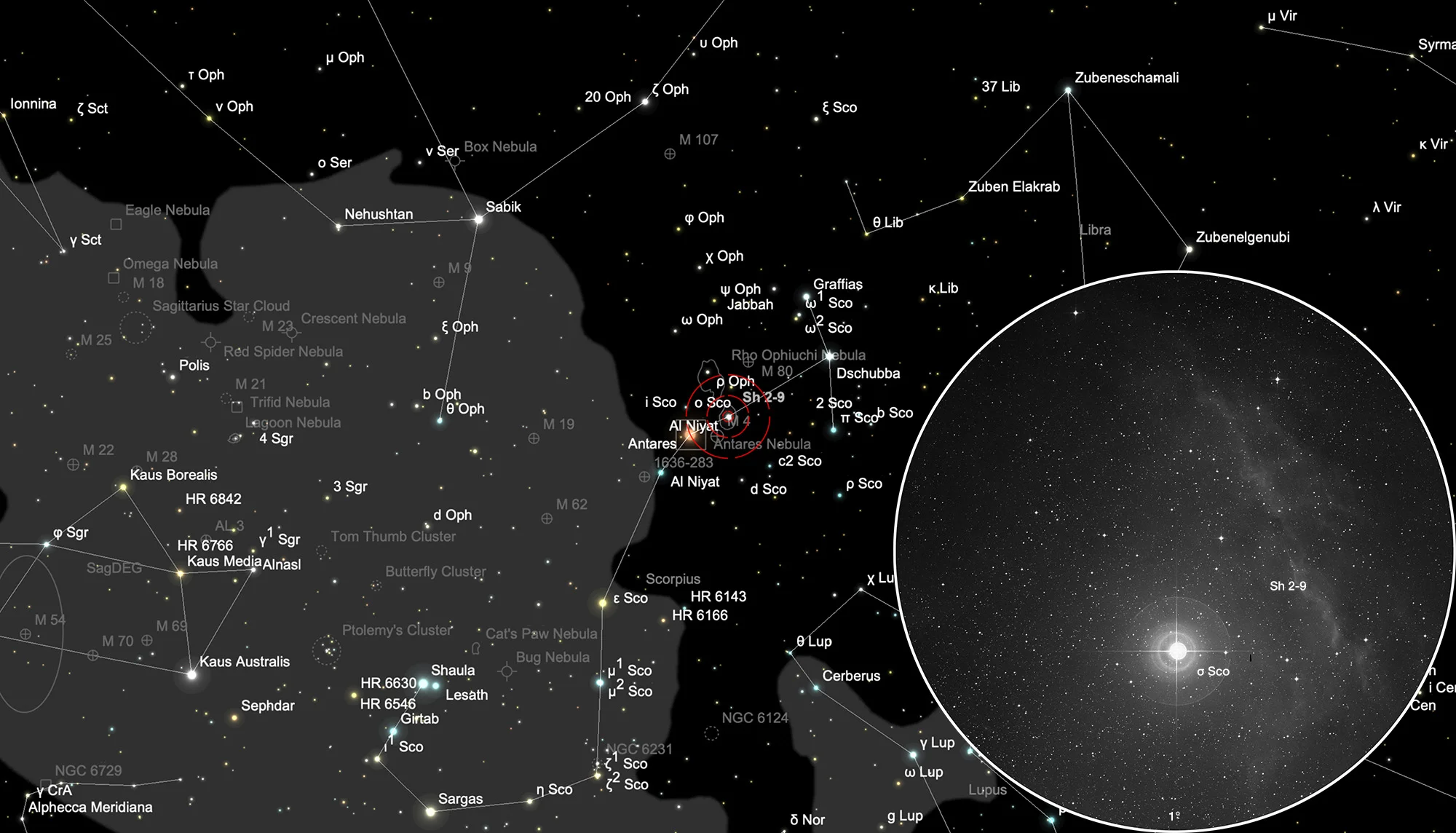 Chart Galactic Nebula Sh 2-9